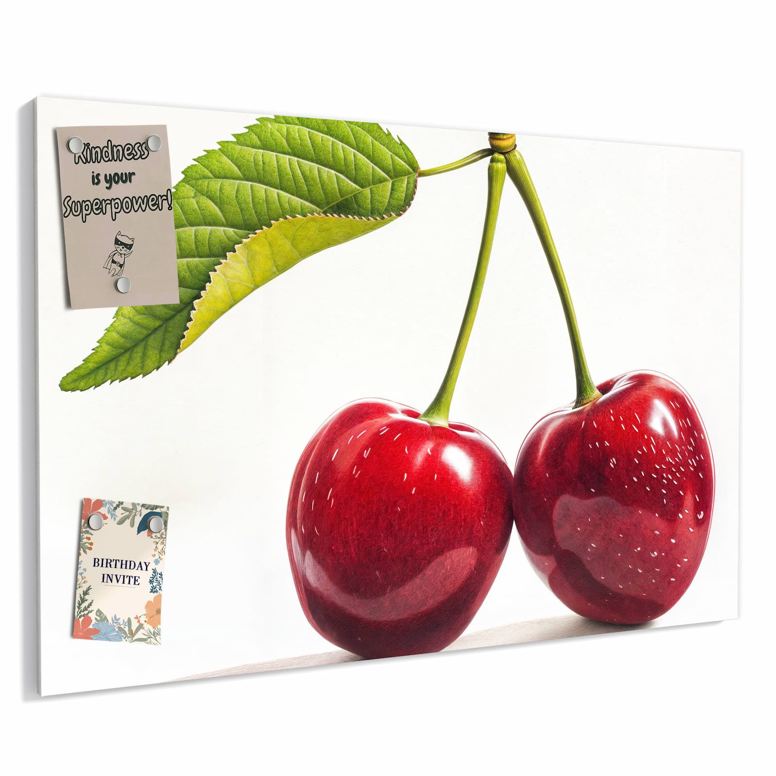 Primedeco Memoboard Metall Kirschen Duo – beschreibbar & magnetisch, (Inklusive Stift, Magnete und Montagematerial, 1-tlg., 9 verschiedene Größen), Magnetisch und Beschreibbar