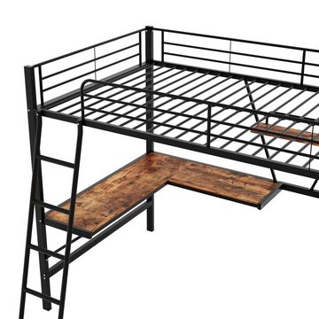 Flieks Hochbett Kinderbett Metallbett Etagenbett mit Schreibtisch und Regal 90x200cm