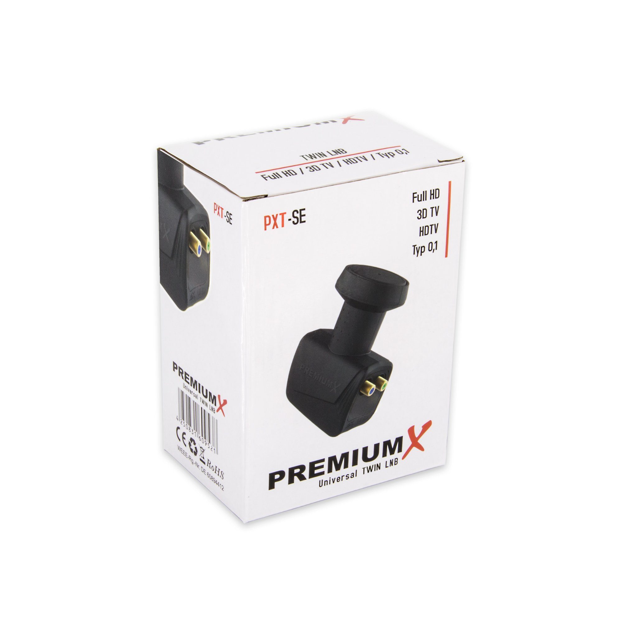 PremiumX Twin LNB SAT für 2 Teilnehmer DVB-S2 HD 4K inkl. 4x F-Stecker Monoblock-LNB