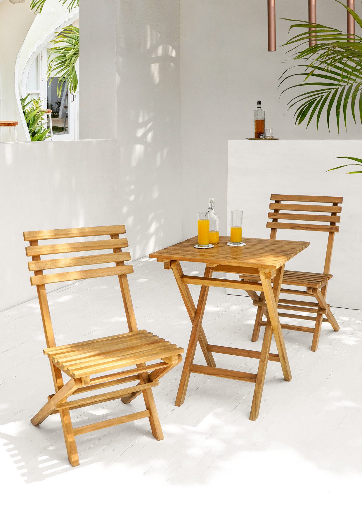 More2Home Balkonset Balkon-Set 3-teilig BISTRO, Teakholz, Tisch + 2 Stühle