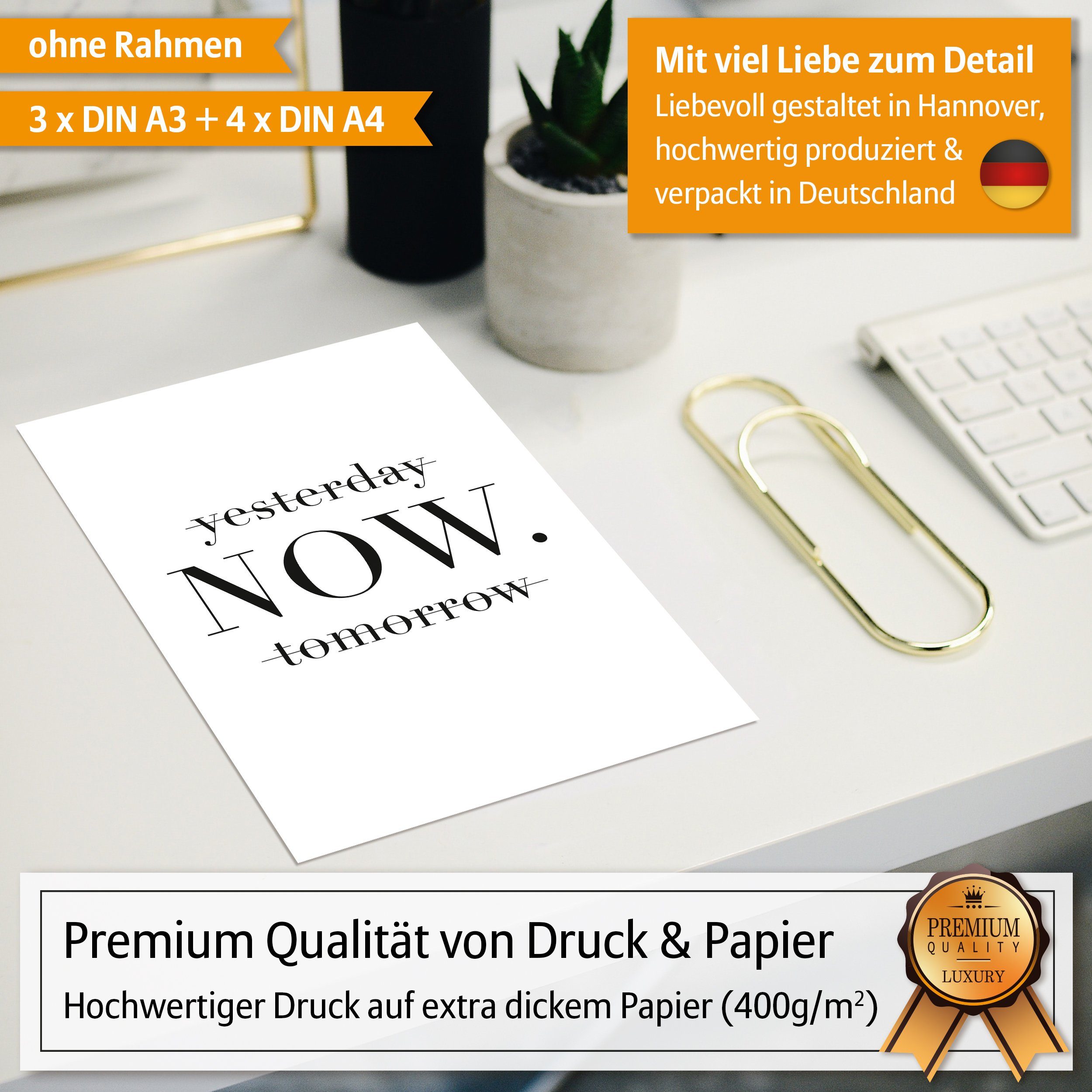 Hyggelig Home Poster Zitate Motivation - Premium Poster Set OHNE & Rahmen - 7 Wandbilder, Sprüche (Set, 7 St), Collage rise & shine, Qualitätsdruck dickes Papier