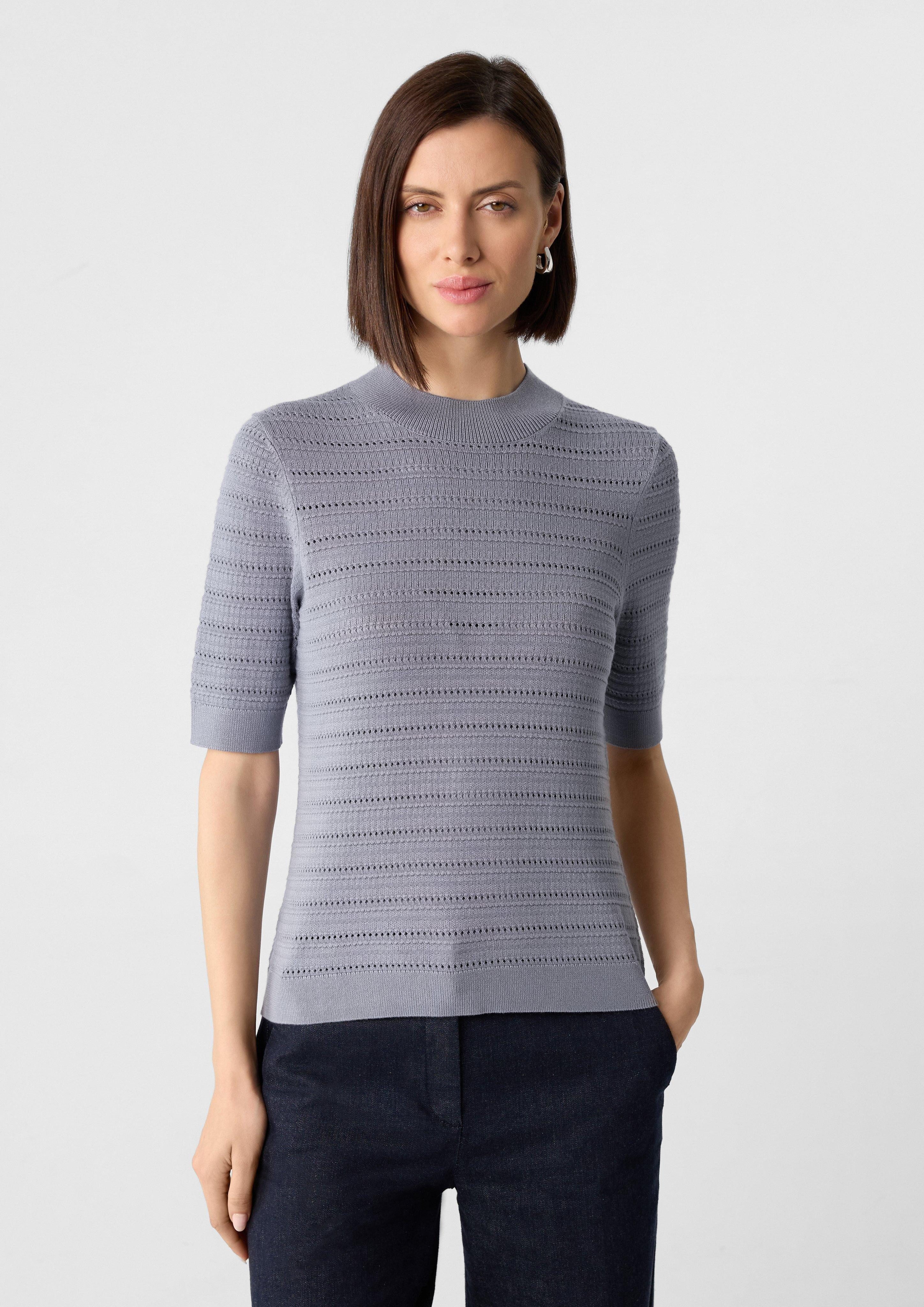 comma Kurzarmshirt Strukturierter Feinstrickpullover aus Viskosemix günstig online kaufen
