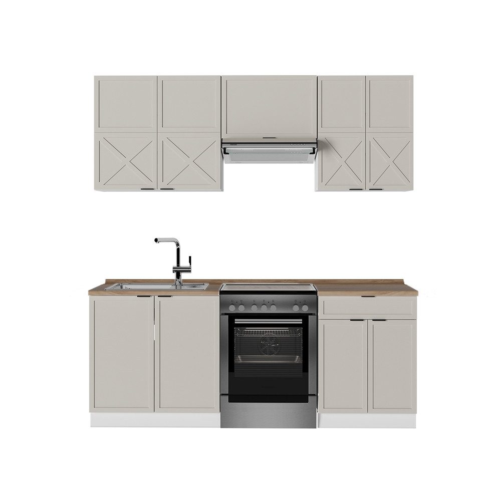 Vicco Küchenzeile Fame-Line, GrauBeige/Weiß/Weiß, 200 cm, günstig online kaufen
