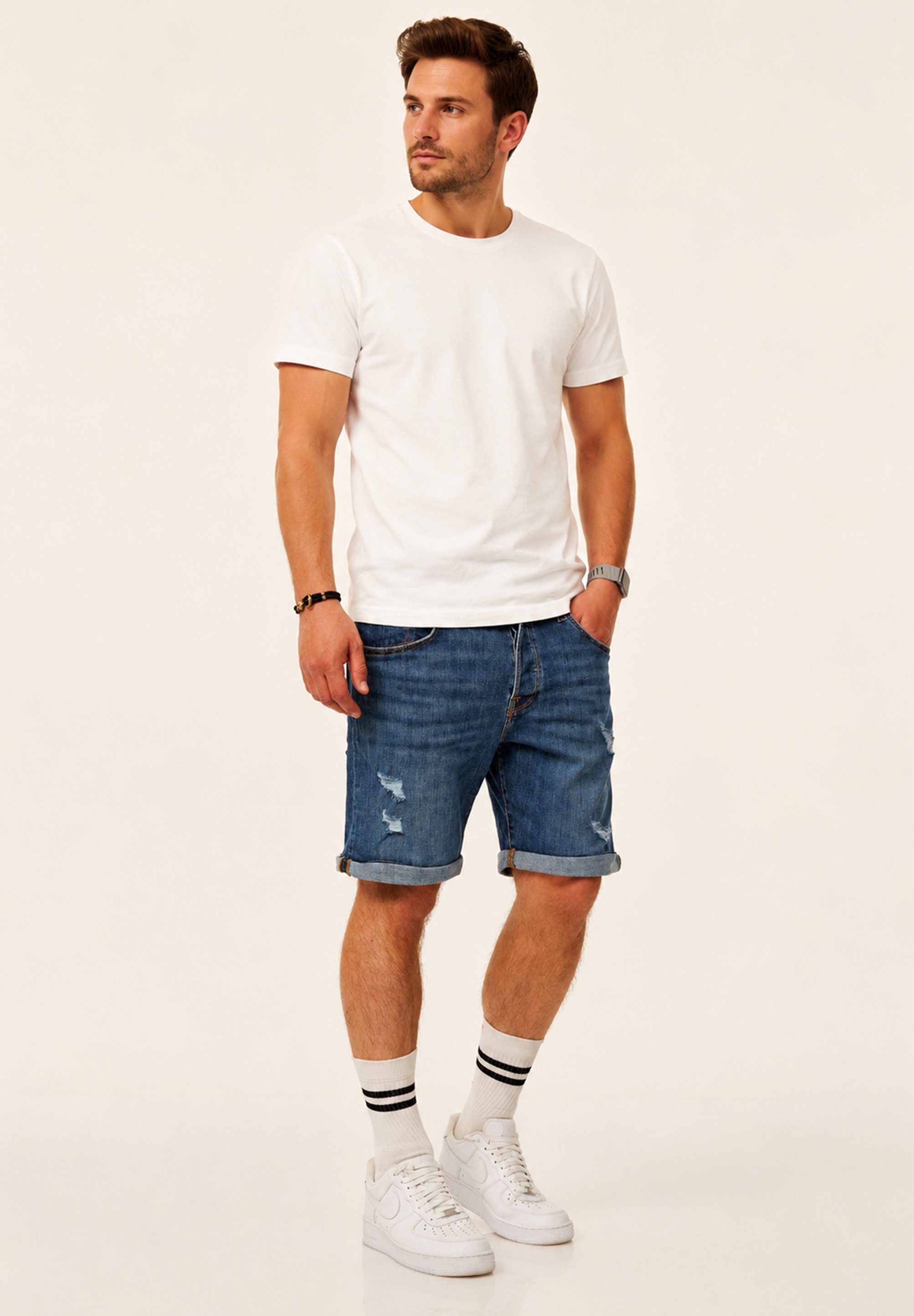 Jack & Jones Jeansshorts RICK Kurze Hose Original Denim mit Stretch Kurze Jeanshose im Destroyed Look & Regular-Fit für Herren – Bild 5 von 5