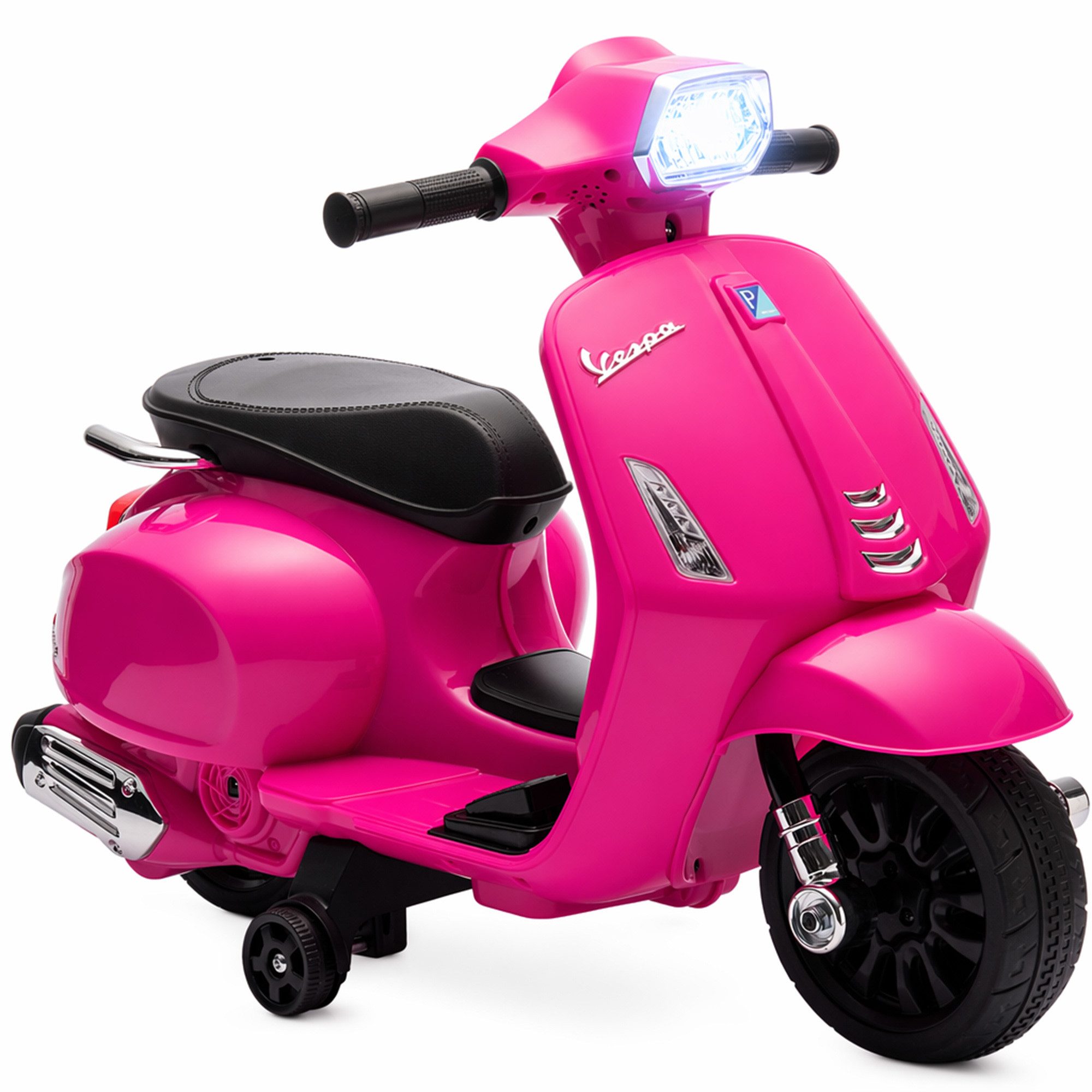 AIYAPLAY Elektro-Kindermotorrad Vespa 6V Kindermotorrad mit Stützrädern, Scheinwerfer, mit Hupe, Belastbarkeit 25 kg, (1-tlg), 2,5 km,h Motorrad für Kinder von 2-4 Jahren, Rosa