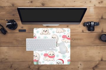 MuchoWow Gaming Mauspad Robben - Kinder - Weihnachten - Muster (1-St), Mousepad mit Rutschfester Unterseite, Gaming, 40x40 cm, XXL, Großes
