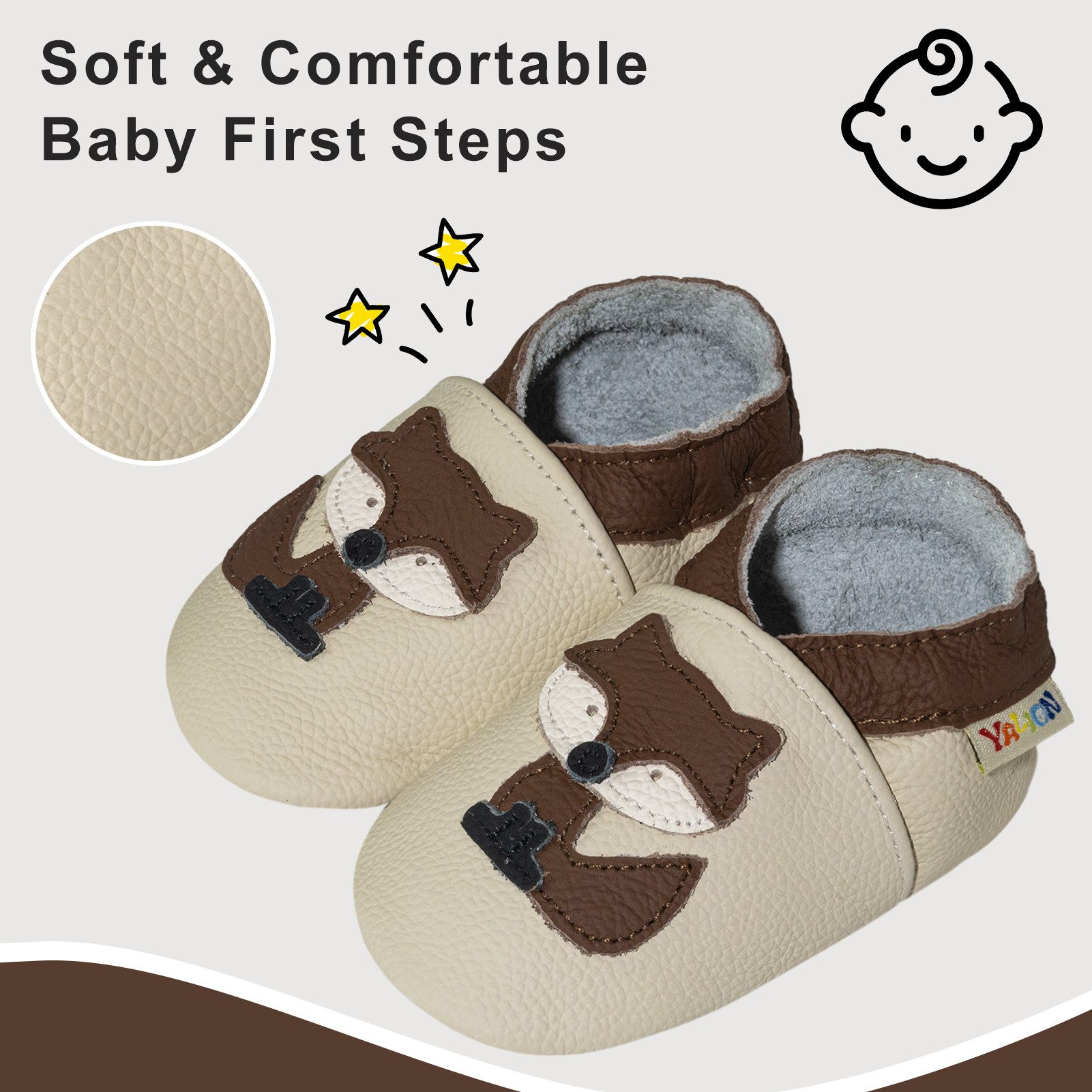 Yalion Weiche Leder Lauflernschuhe Hausschuhe Lederpuschen Fuchs Krabbelschuh
