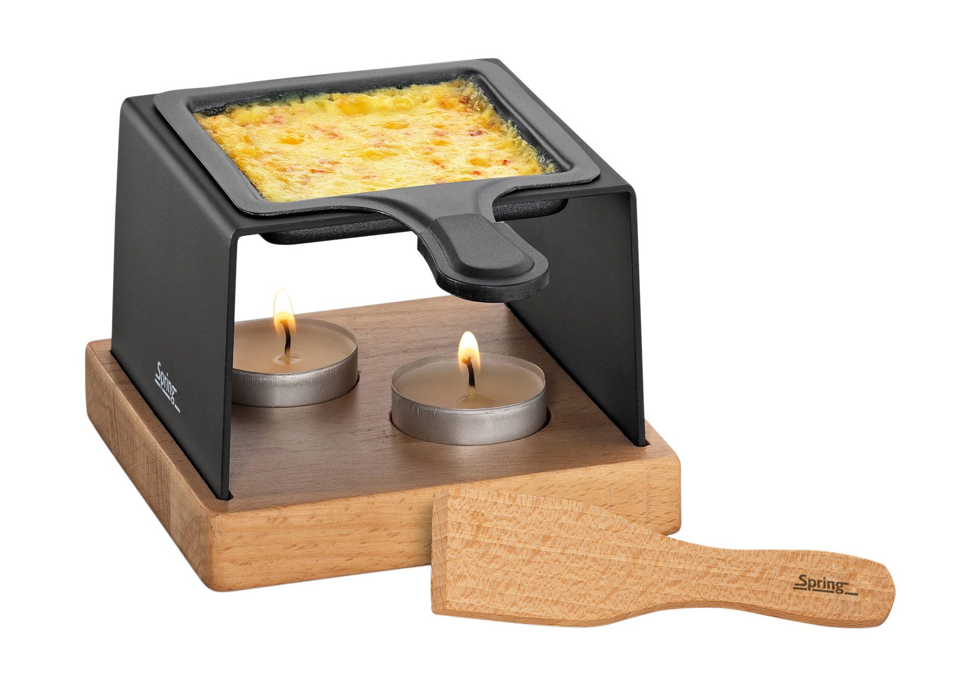 Spring Geschirr-Set Käse-Raclette für 1 12x12 cm Gourmet schwarz, Aluminium, Aluminium antihaft, Holz