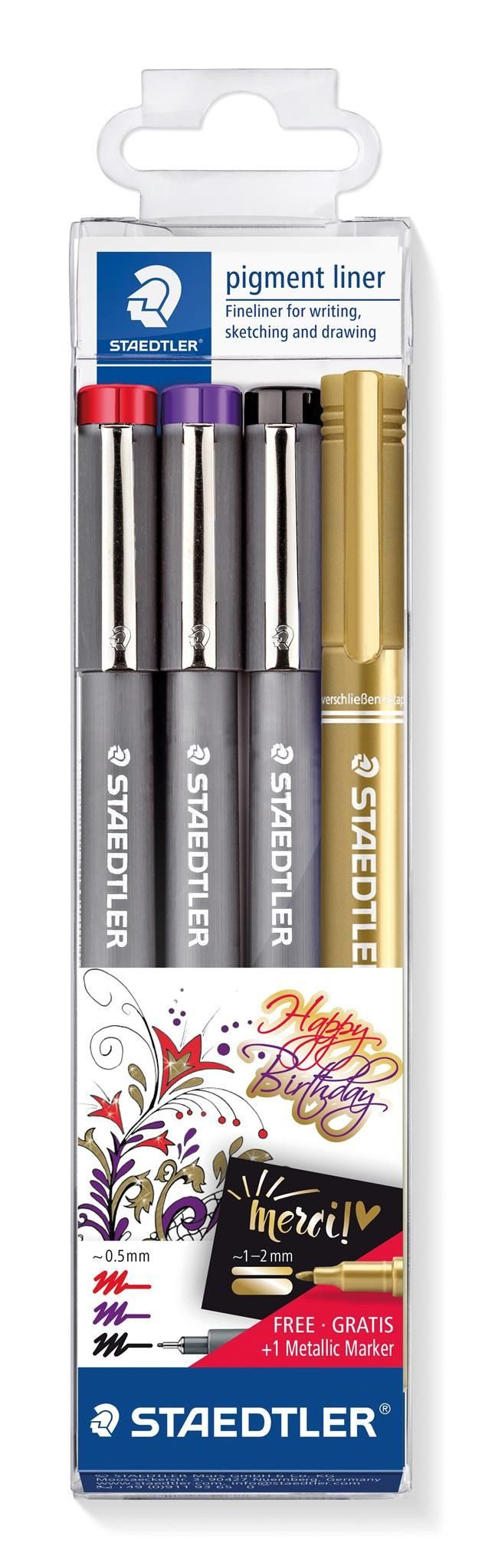 STAEDTLER Malstift Staedtler pigment liner 3 ST & 1xmet. marker
