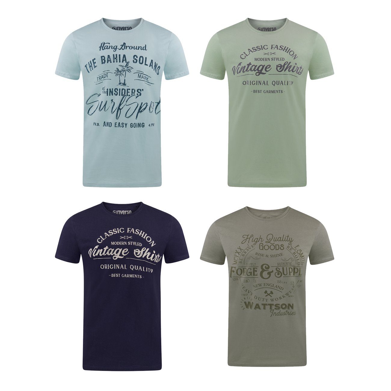 Baumwolle 17 Regular Tee 100% Shirt RIVLeon T-Shirt Rundhalsausschnitt Kurzarm Pack aus (4-tlg) Printshirt Herren mit riverso Fit