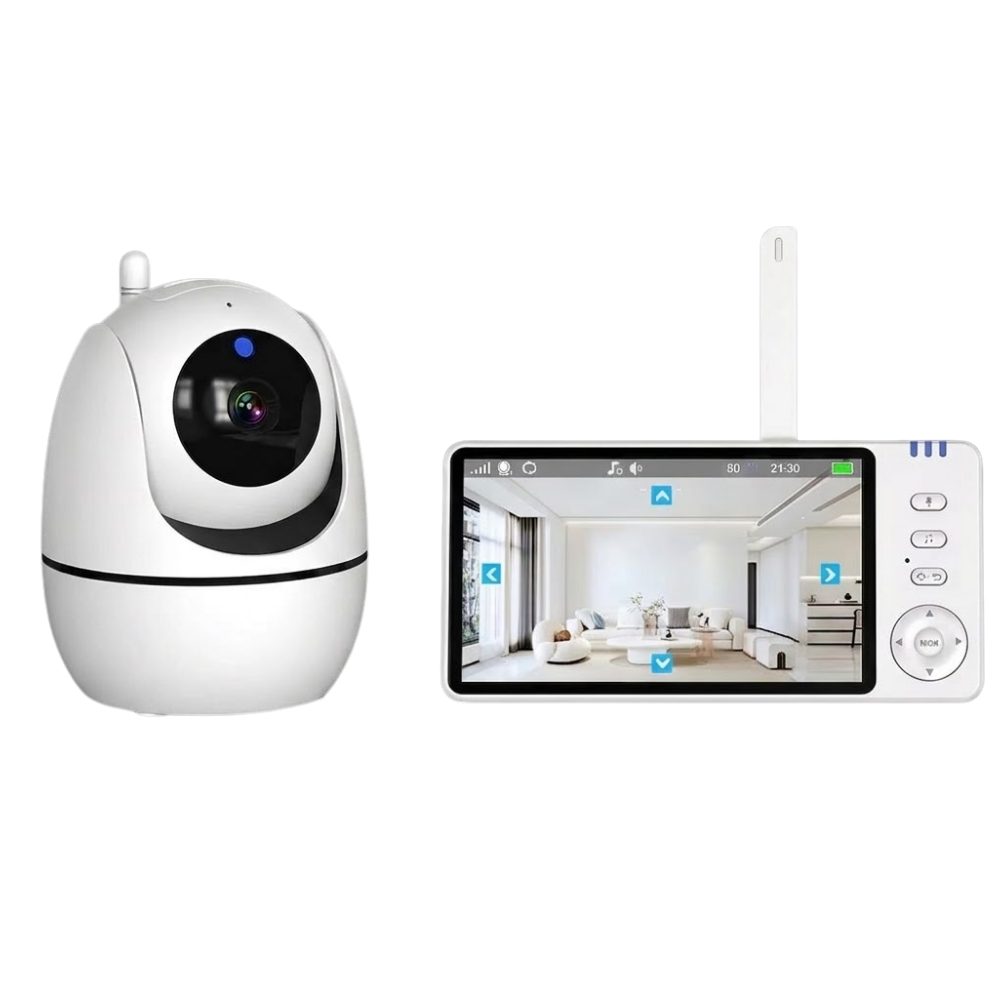 Athlix Video-Babyphone Video- & Audio-Babyphone mit Kamera und Elterneinheit, Sanftes integriertes Nachtlicht, Intelligenter Energiesparmodus