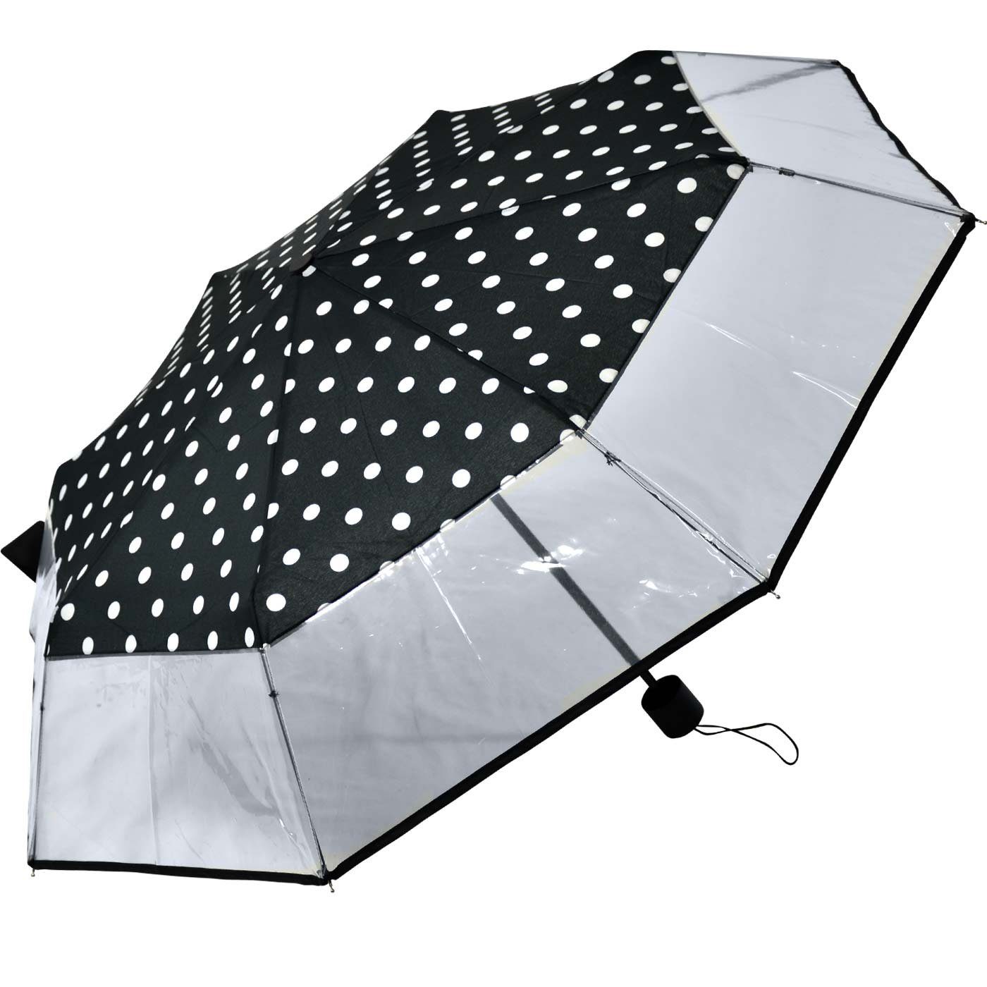 Impliva Taschenregenschirm Falconetti Dots Punkte Borte transparent  durchsichtig, mit breiter transparenter Borte