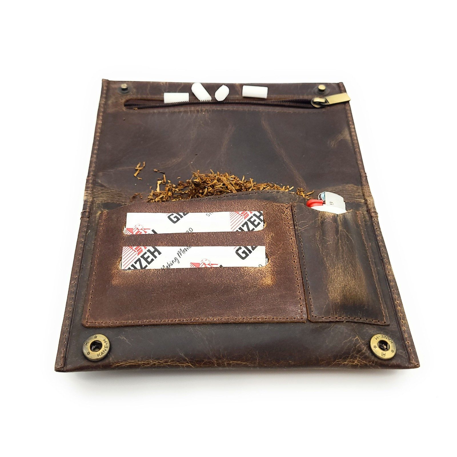 Lemasi Tabakbeutel echt Leder Tabaktasche Drehertasche Tabaketui, hält Tabak frisch, Tabakfach mit Naturkautschuk gefüttert