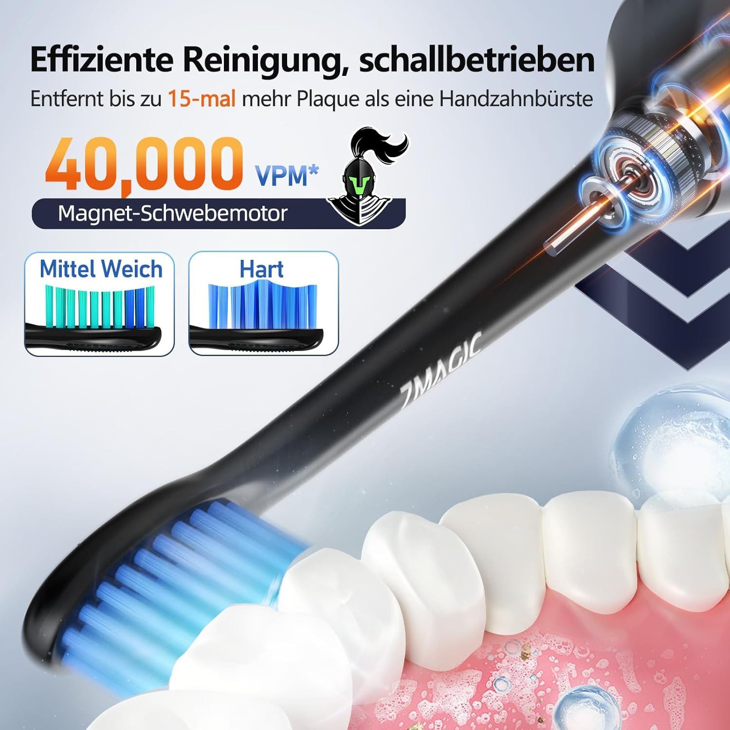 MCURO Elektrische Zahnbürste D36 Schallzahnbürste für Zahnpflege, mit 5 modi 3 Vibrationsstärken, Aufsteckbürsten: 6 St., Electric toothbrush für Erwachsene,Zähne reinigen wie ein Zahnarzt, Reise Zahnbürsten mit 6 Zahnbürstenkopf, Timer