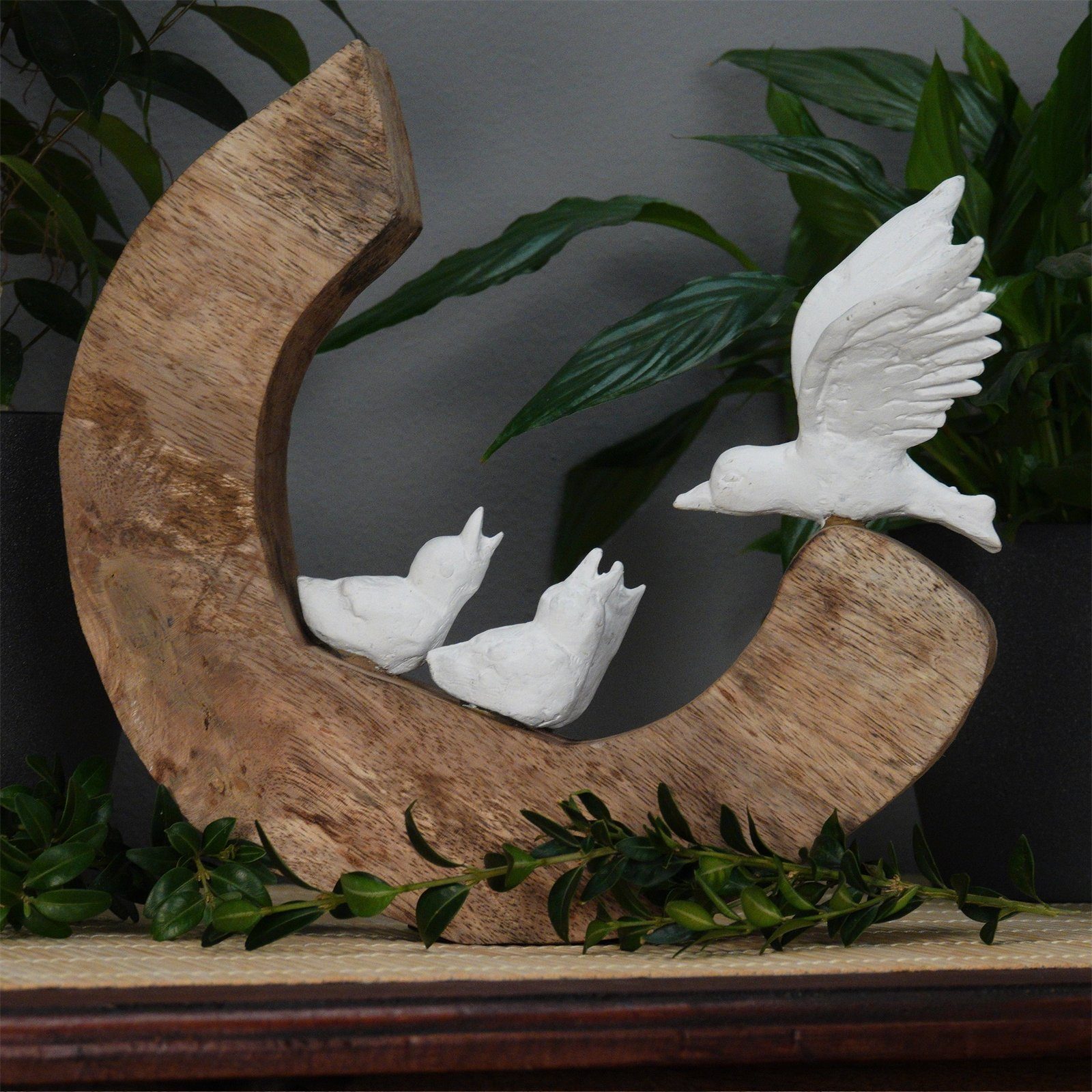 CREEDWOOD Skulptur SKULPTUR "BIRD FAMILY", Mangoholz, 29cm, Vogel Deko Objekt, Figur