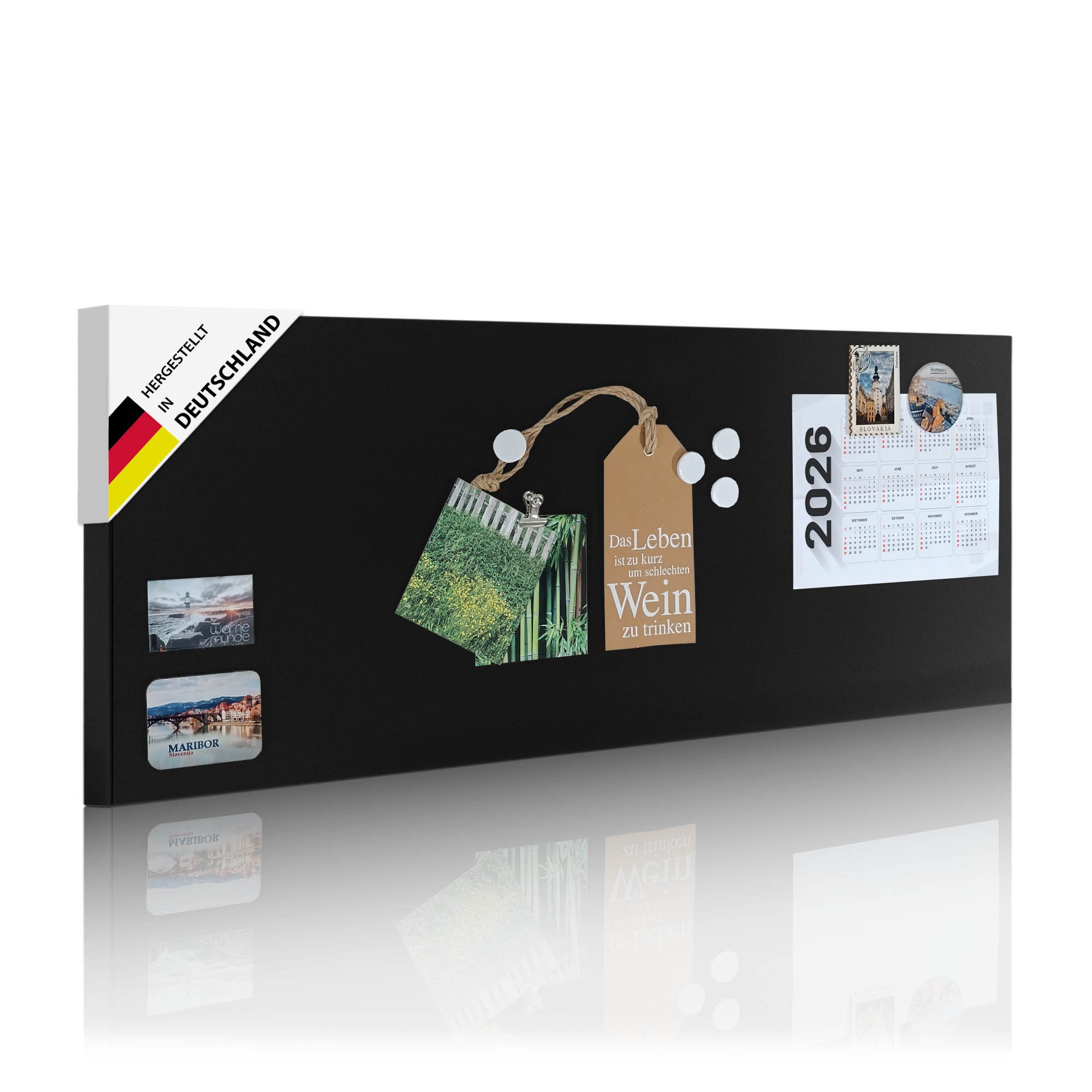 banjado Magnettafel aus Metall 75x30cm in weiß oder schwarz