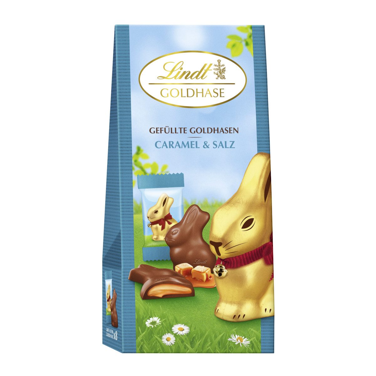 LINDT Schokolade, Lindt Goldhase 2D Osterhase gefüllt mit Salz Caramel Geschmack 80g