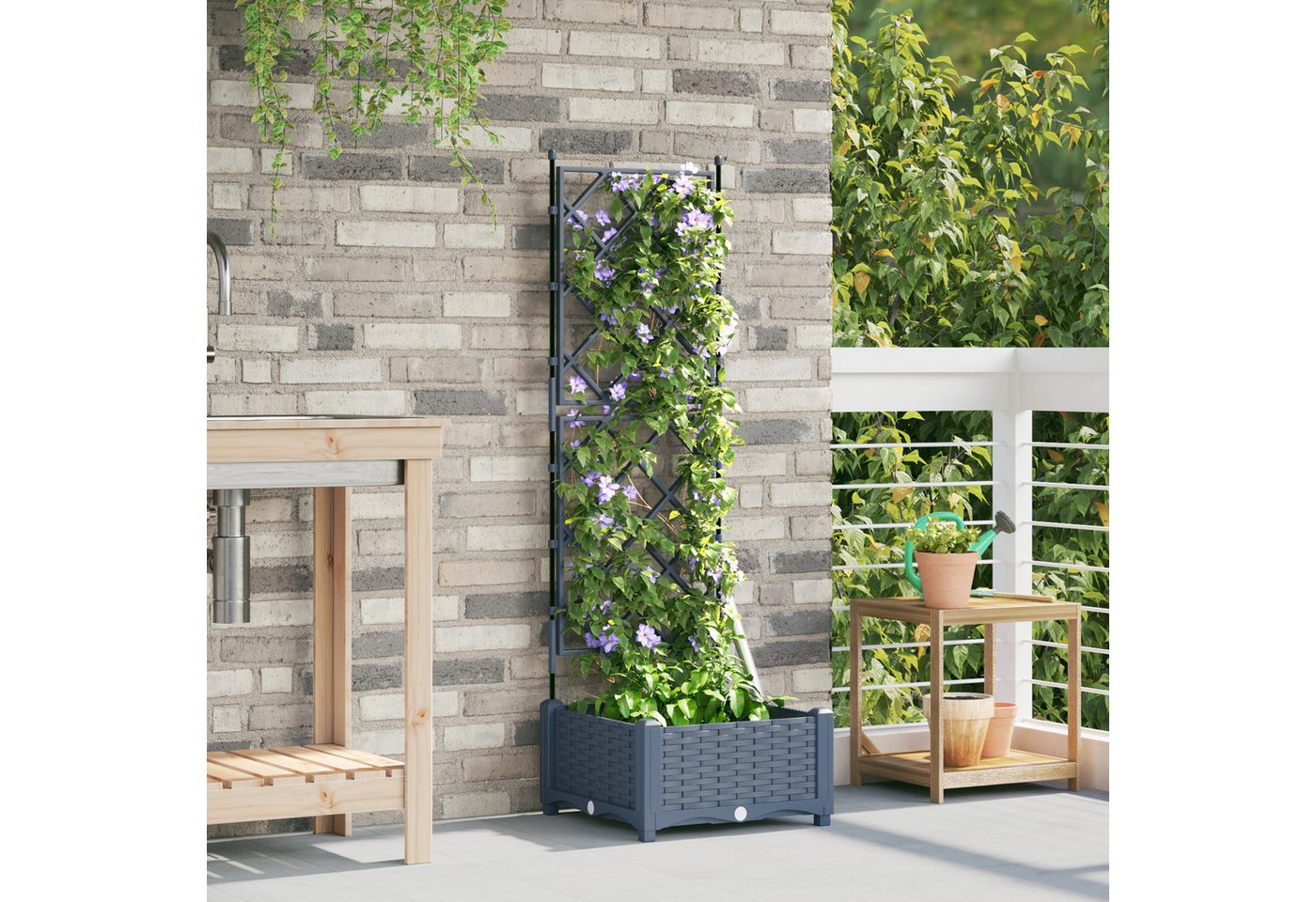 Thumbnail - vidaXL Blumentopf Pflanzkasten mit Rankgitter Hellgrau 40x40x125,5 cm (1 St)