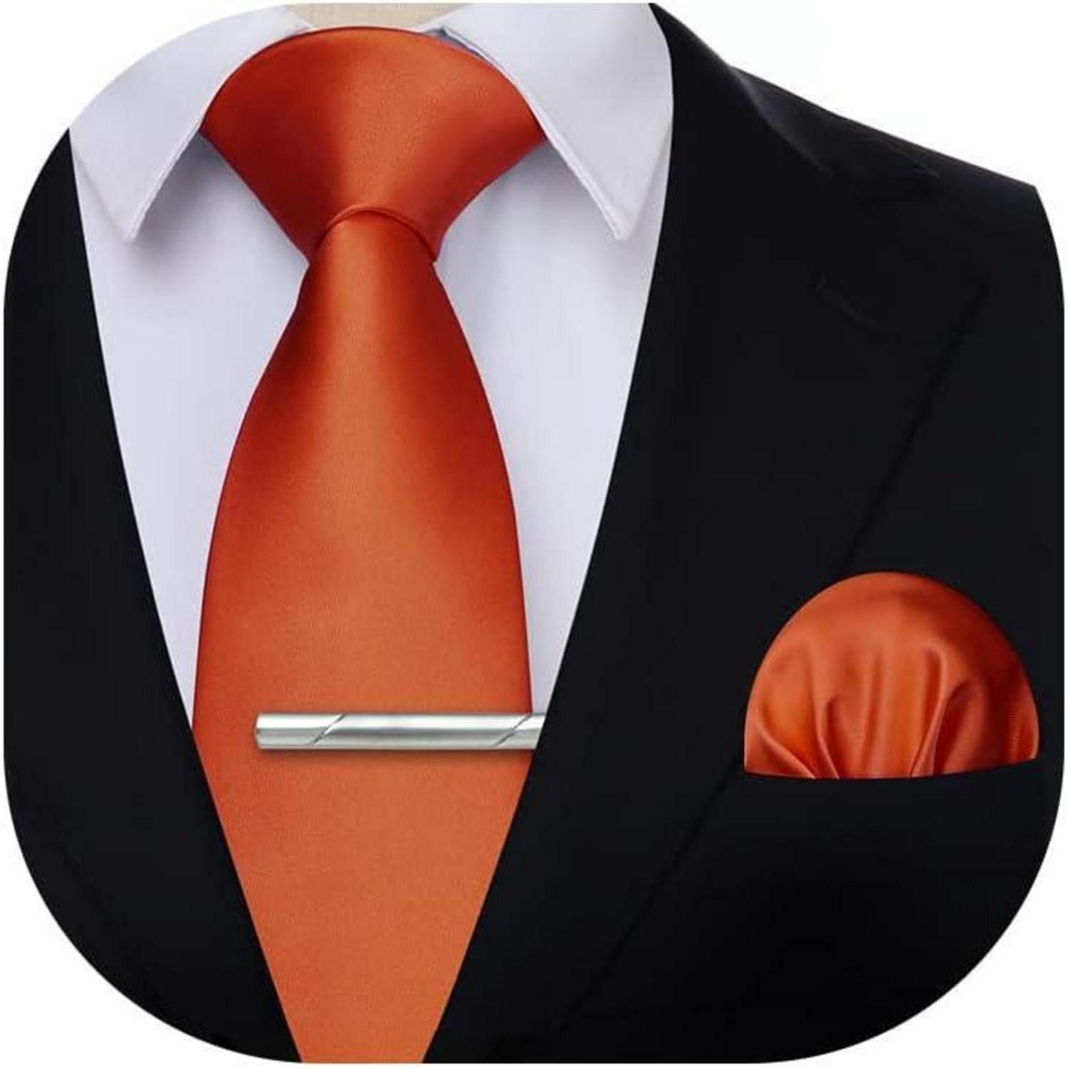 LuxusKollektion Krawatte Krawatte Herren Einstecktuch Krawattenklammer Einheitsgröße Orange