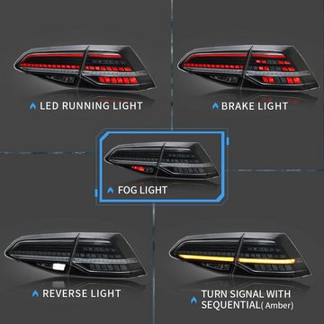 LLCTOOLS Rückleuchte Hell ausleuchtende LED Rückleuchte mit E-Prüfzeichen für VW Golf 7, (2013-2020), Rücklicht, Bremslicht, Nebelschlussleuchte, Blinklicht und Rückfahrlicht, LED fest integriert, Voll LED, Dynamischer Blinker, Hochwertiges LED Rücklicht Auto mit Bremsfunktion