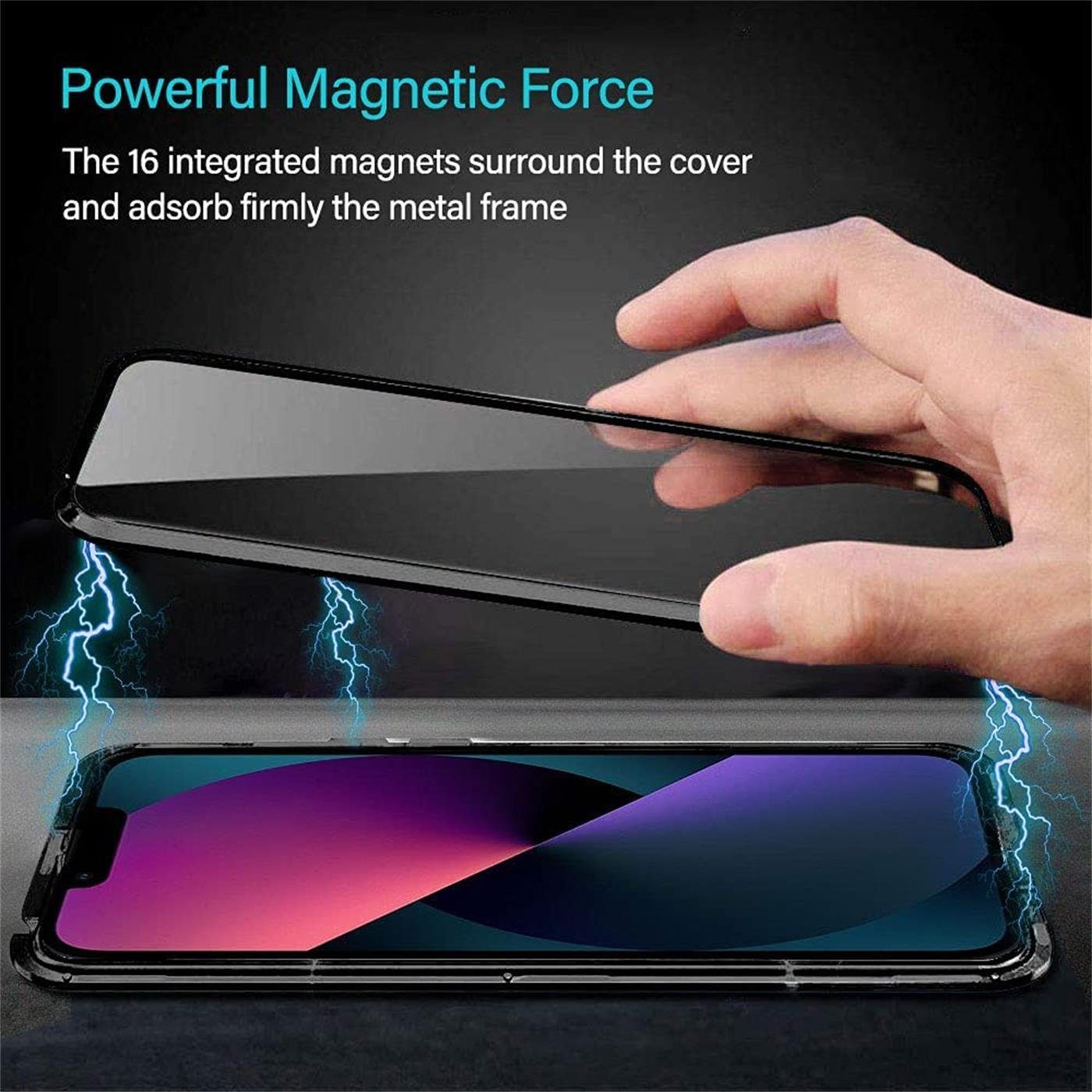 CoolGadget Handyhülle Metall Magnet Handy Case für Apple iPhone 15 Pro Max 6,7 Zoll, Hülle 360 Grad Schutz Cover Gehärtetes Glas für iPhone 15 Pro Max – Bild 2 von 5