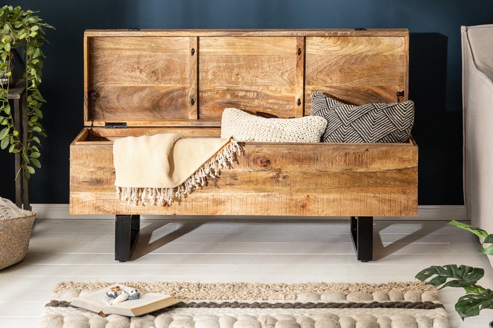 riess-ambiente Truhenbank FACTORY LOFT 115cm natur / schwarz, Sitzbank · Massivholz · Metall-Gestell · mit Fach · Mangoholz