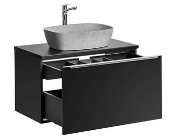 einfachgutemoebel Waschtisch-Set Badezimmer Waschplatz NOIRETTE 80cm, Aufsatzbecken grau, mattschwarz, (Badmöbel Set, 1-St., Waschtisch Unterschrank)