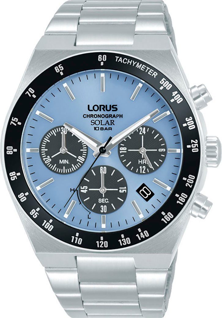 LORUS Chronograph RZ525AX9, Armbanduhr, Solar, Herrenuhr, Edelstahlarmband, Datum, Stoppfunktion