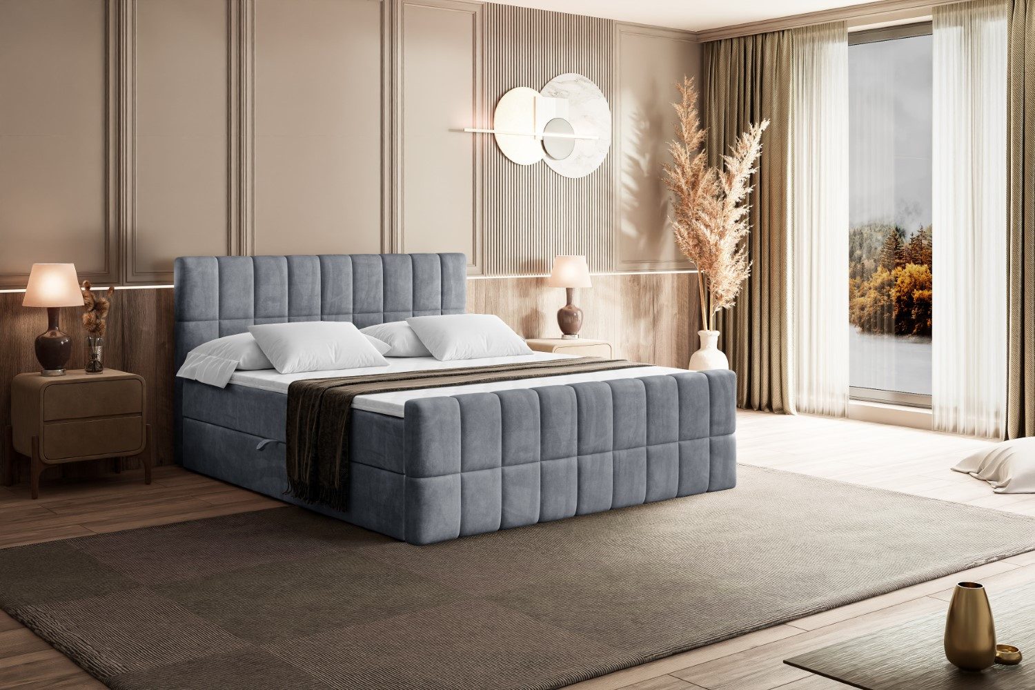 ALTDECOR Boxbett MIAMI-Z (Multipocket-Matratze H4, H3 Matratze Bonellfederung, Topper, Kopfteil), Doppelbett mit Fußteil