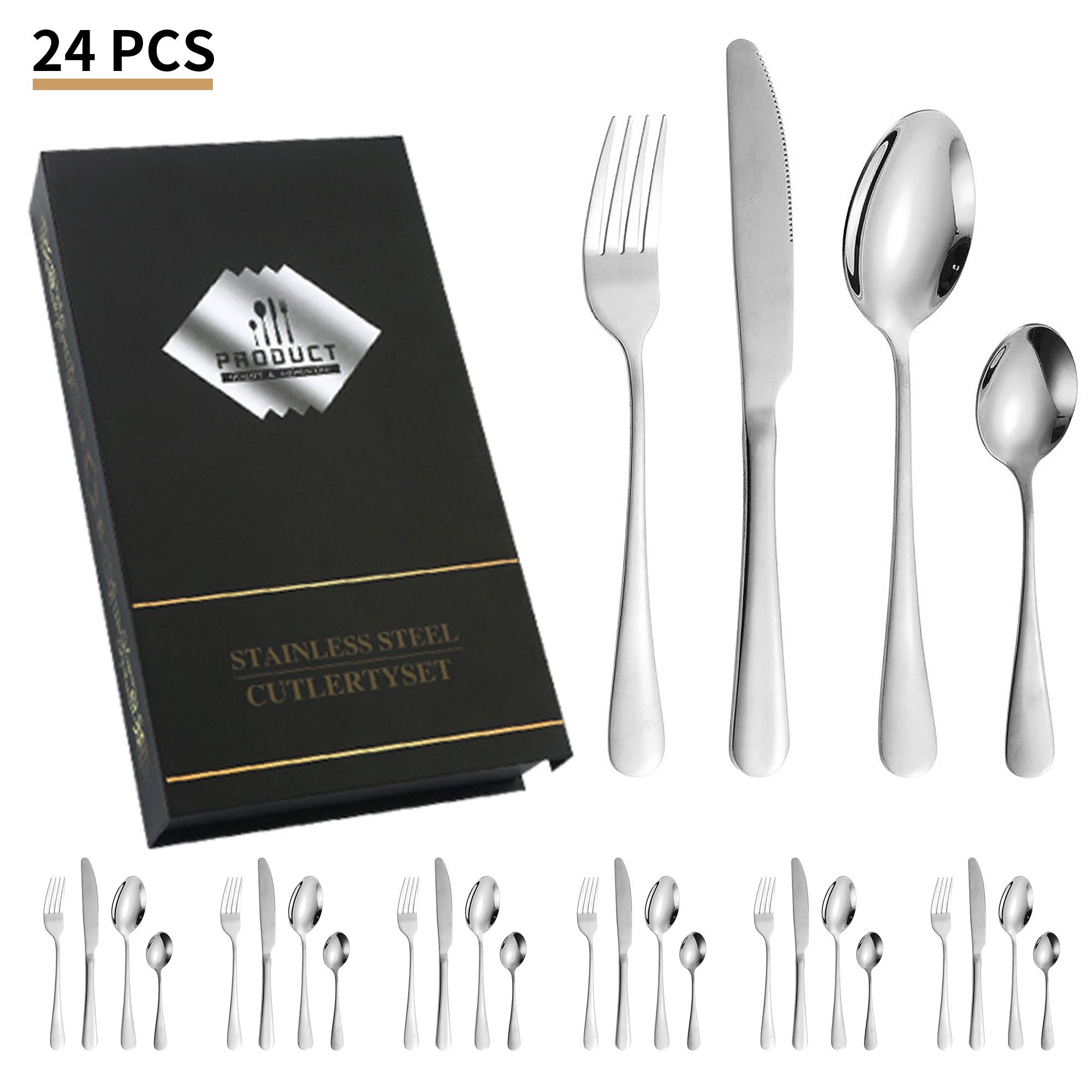 Besteck-Set Besteck-Set Besteckset 24-tlg Edelstahl Essbesteck für