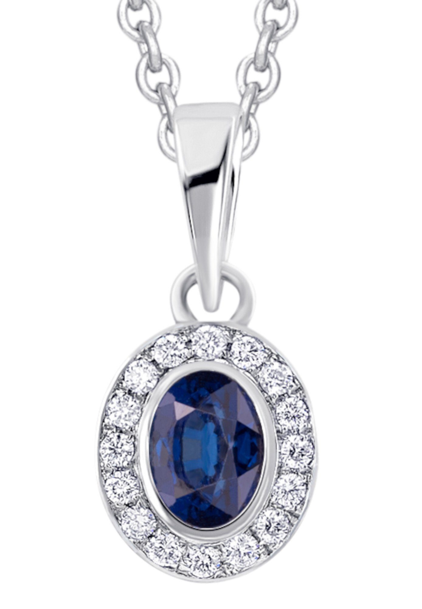 ONE ELEMENT Kette mit Anhänger 0,04 ct Diamant Brillant Safir Anhänger aus 585 Weißgold, Damen Schmuckset - Set mit verstellbarer Halskette