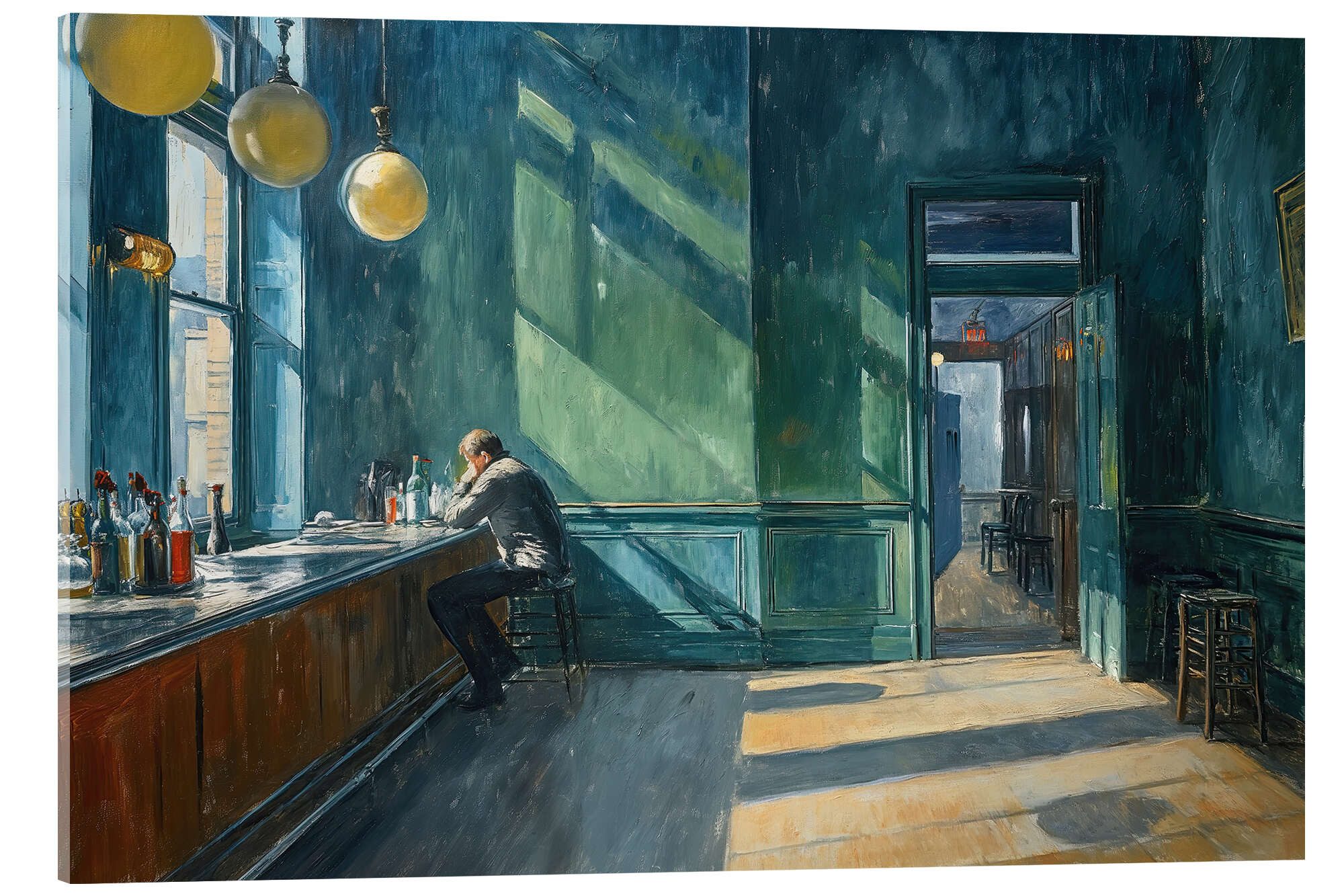 Posterlounge Wandbild Erste Sonnenstrahlen im Café Hopper, Felipe Hora, erhältlich als Poster, Leinwandbild, Wandsticker oder Acrylglasbild