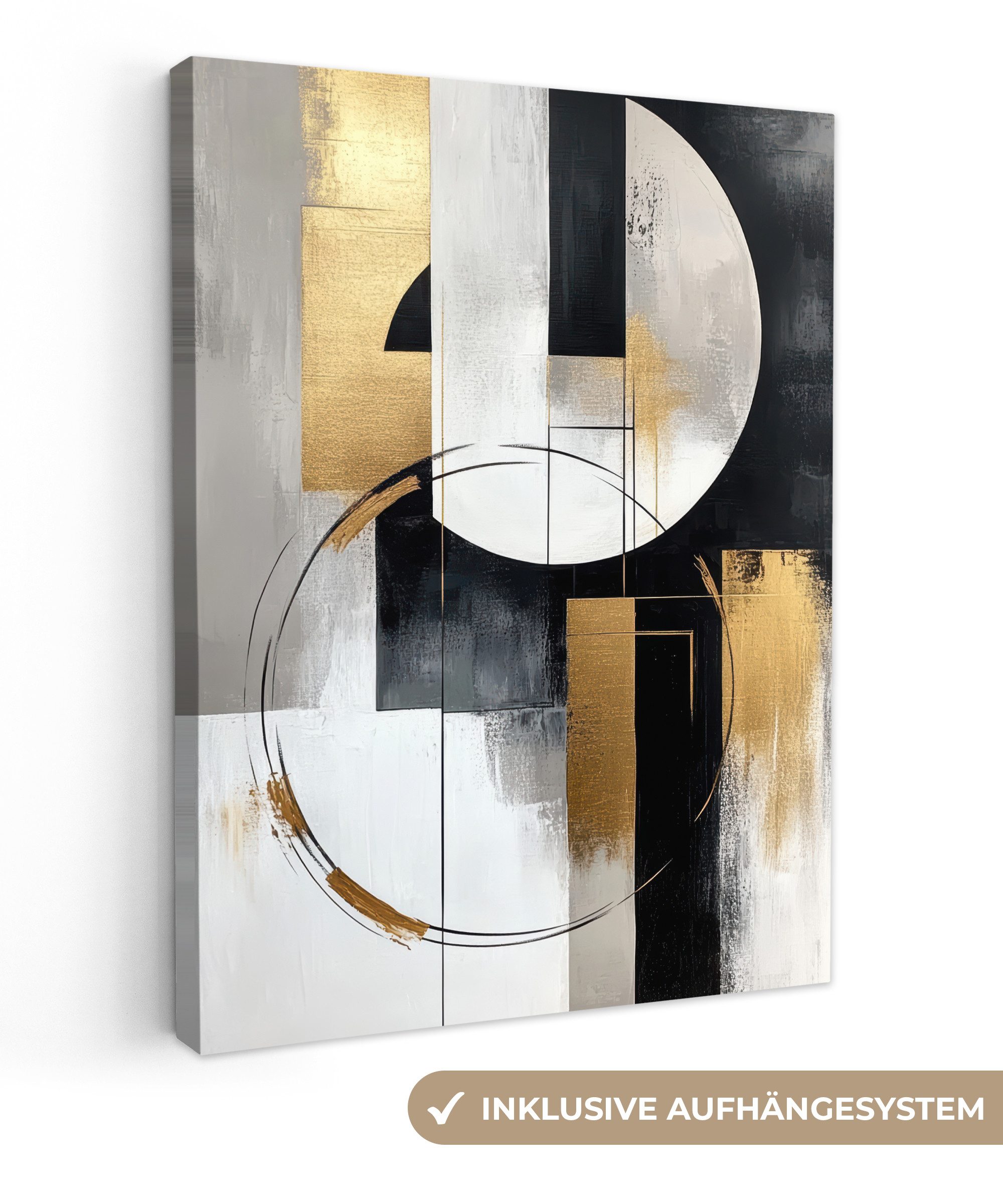 OneMillionCanvasses® Leinwandbild Abstrakt - Gold - Silber - Formen - Ästhetik, Fotodruck (1 St), Leinwand Bilder für Wohnzimmer Schlafzimmer 60x80 cm