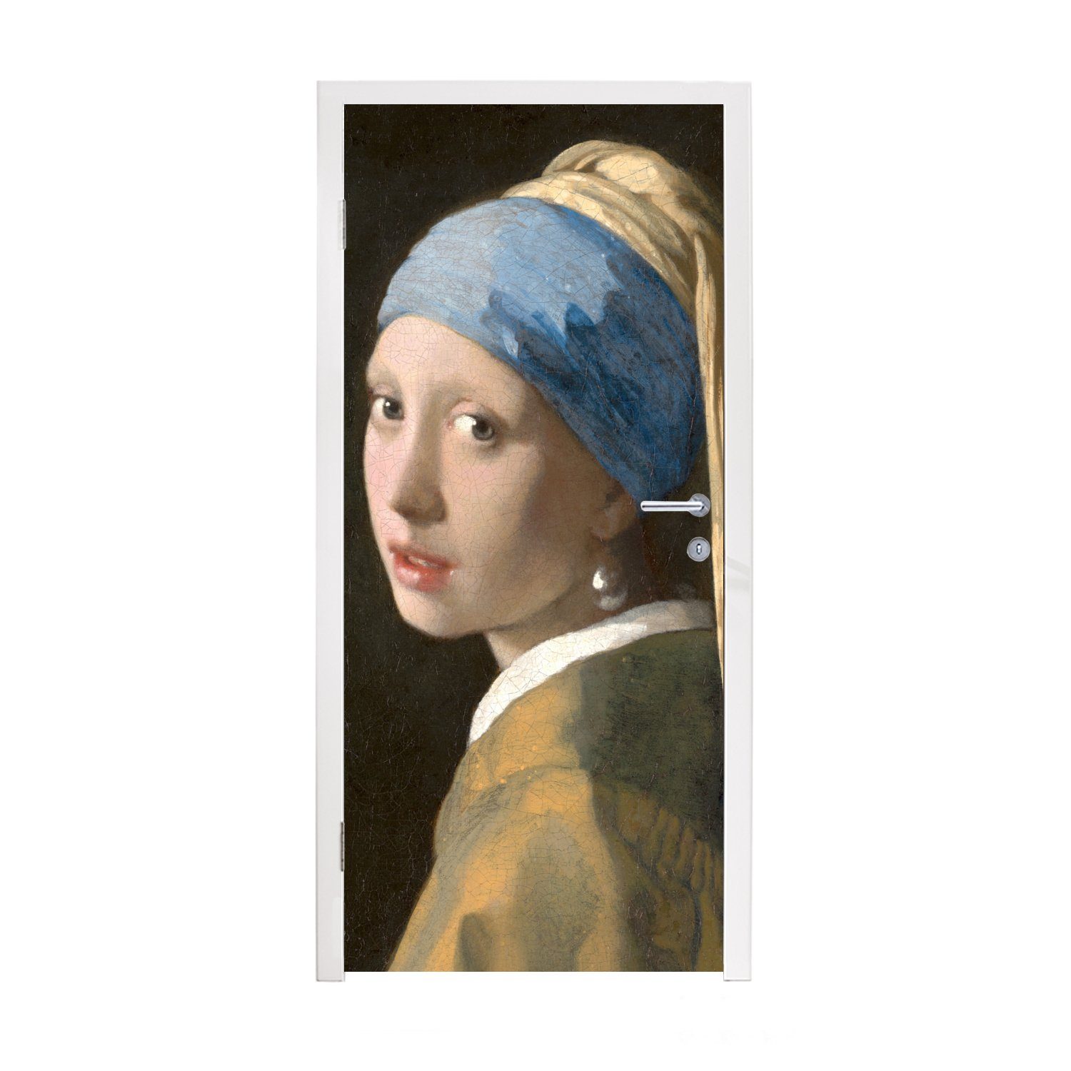 Türtapete Türaufkleber, mit MuchoWow für Mädchen dem Gemälde Matt, cm Perlenohrring Das (1 Tür, - von Johannes 75x205 Vermeer, bedruckt, Fototapete St),
