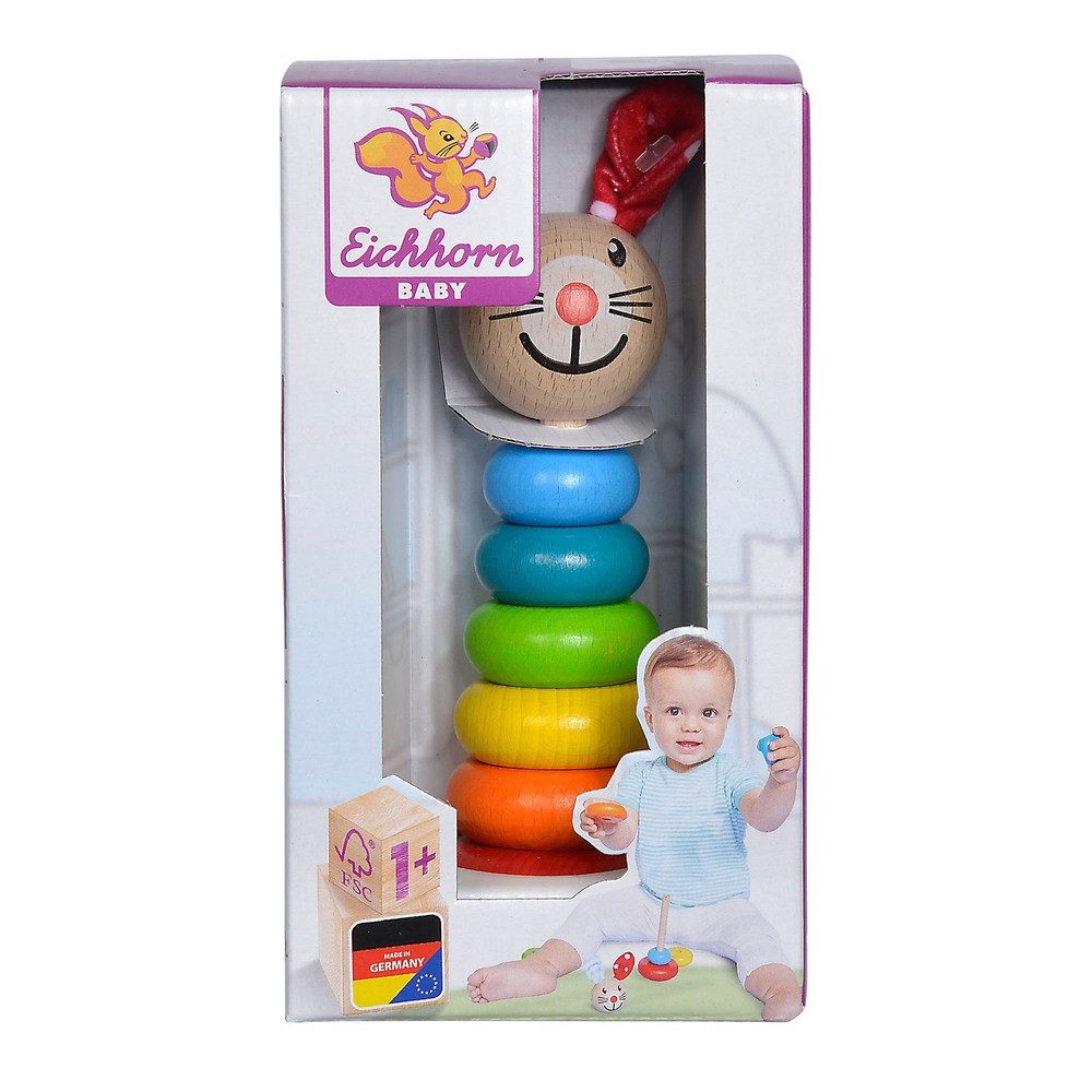 Simba Dickie Steckspielzeug Eichhorn Holzspielzeug Baby Steckfigur Hasenmotiv 6 Ringe 18cm