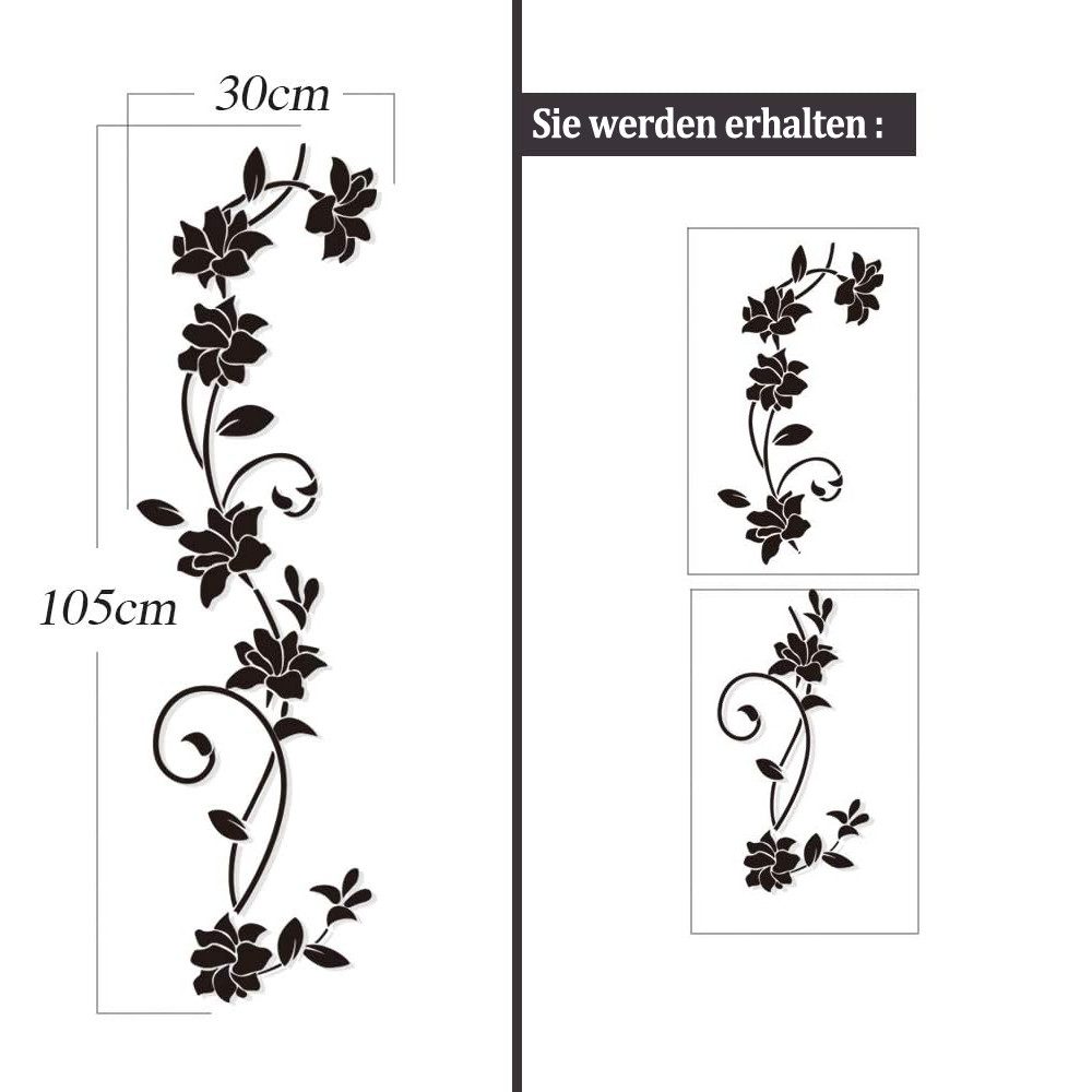 Kaket Wandtattoo Schwarze Blumenranken Wandaufkleber, Blumenmuster Wandtatt günstig online kaufen