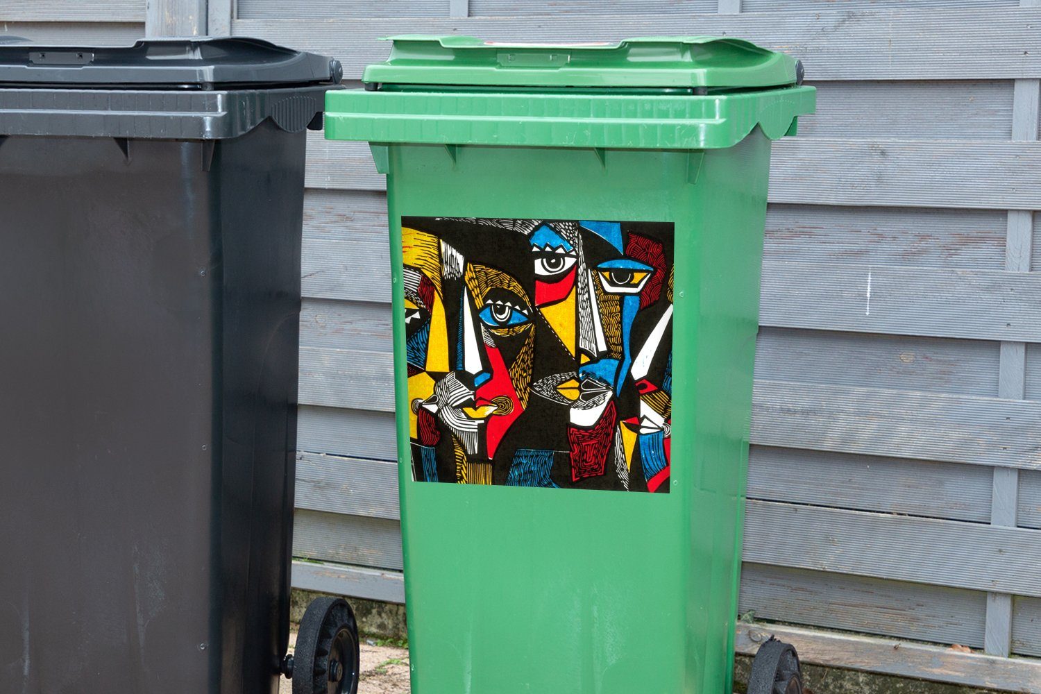 MuchoWow Abfalbehälter Container, Mülltonne, Malerei Wandsticker Ölgemälde - - Kubismus (1 Mülleimer-aufkleber, St), Sticker,