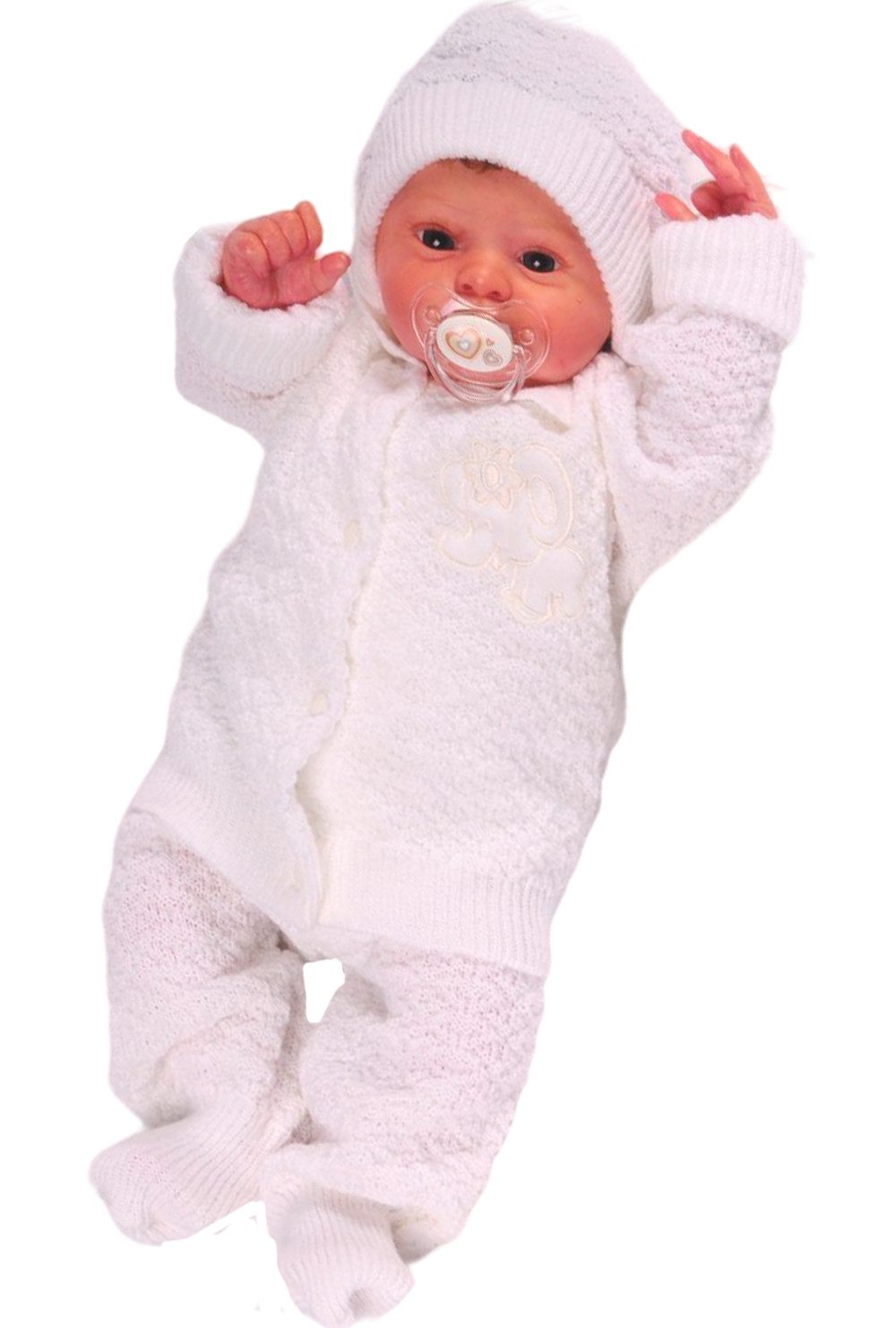 La Bortini Strampler, Jäckchen & Mütze Strampler Mütze Strickjacke 3Tlg Baby Anzug in Weiß 56 62 warm, weich, 62 68 74