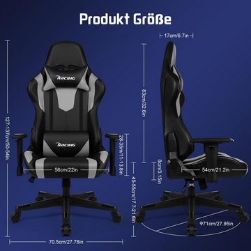 JUNG Gaming-Stuhl Homaster Gaming Stuhl Bürostuhl Ergonomisch, Lendenkissen verstellbar (150 kg Belastbar, Zockerstuhl, Zocker, Sessel Gaming), PC Sessel, Computerstuhl, Computer Stuhl, Zockersessel