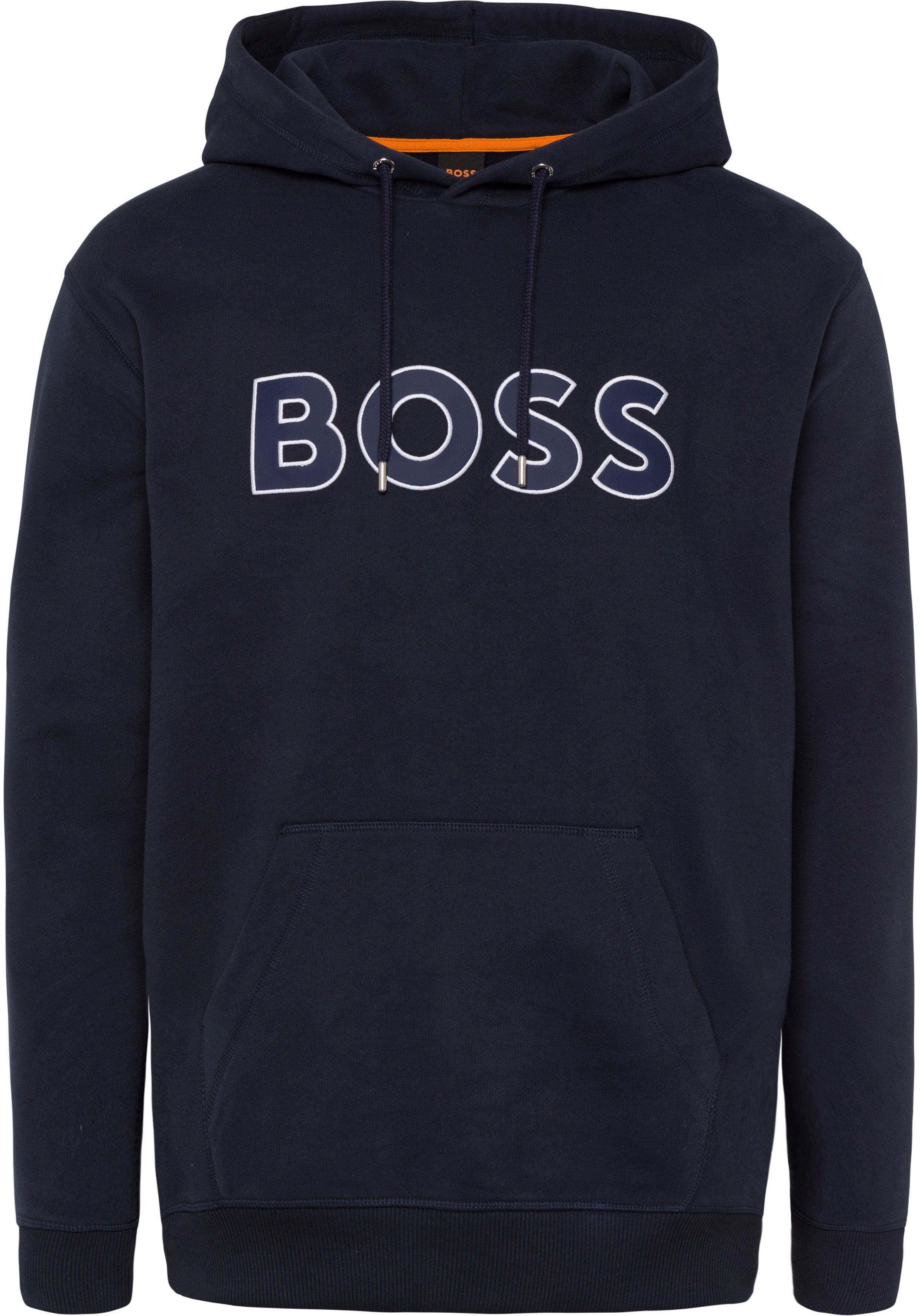 mit (1-tlg) weichem Welogox Blue Kapuzensweatshirt Dark aus ORANGE Griff BOSS gemütlichem Sweatmaterial