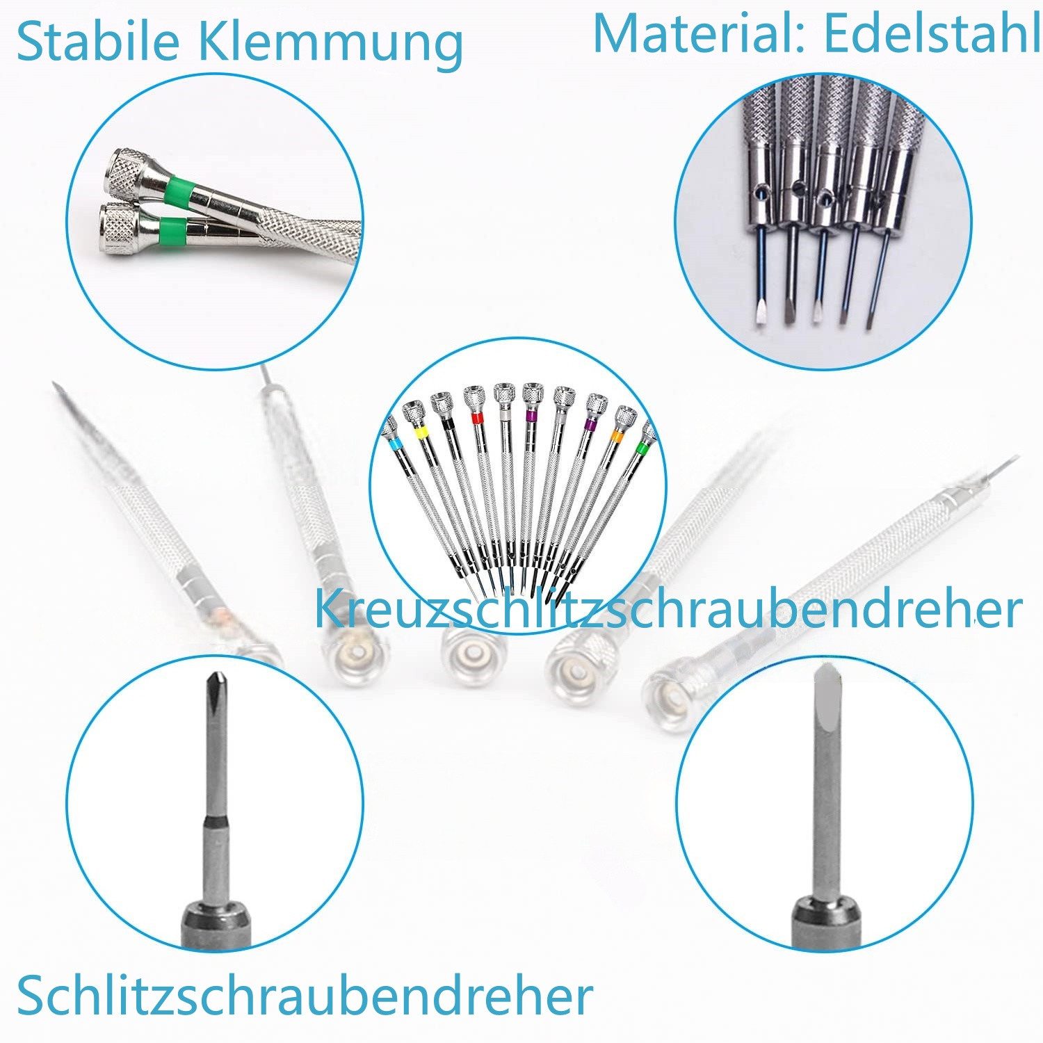 FOUORTUNATE-BEE Schraubendreher 10tlg Uhrmacher Schraubendreher Set Präzisionswerkzeug 0,6-2,0mm, Für Uhren Brillen Handy Reparatur Feinmechanik mit Entmagnetis – Bild 5 von 5