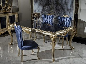 Casa Padrino Esszimmerstuhl Luxus Barock Esszimmerstuhl Set Blau / Silber / Gold - Handgefertigtes Küchen Stühle 6er Set - Barock Esszimmer Möbel - Edel & Prunkvoll