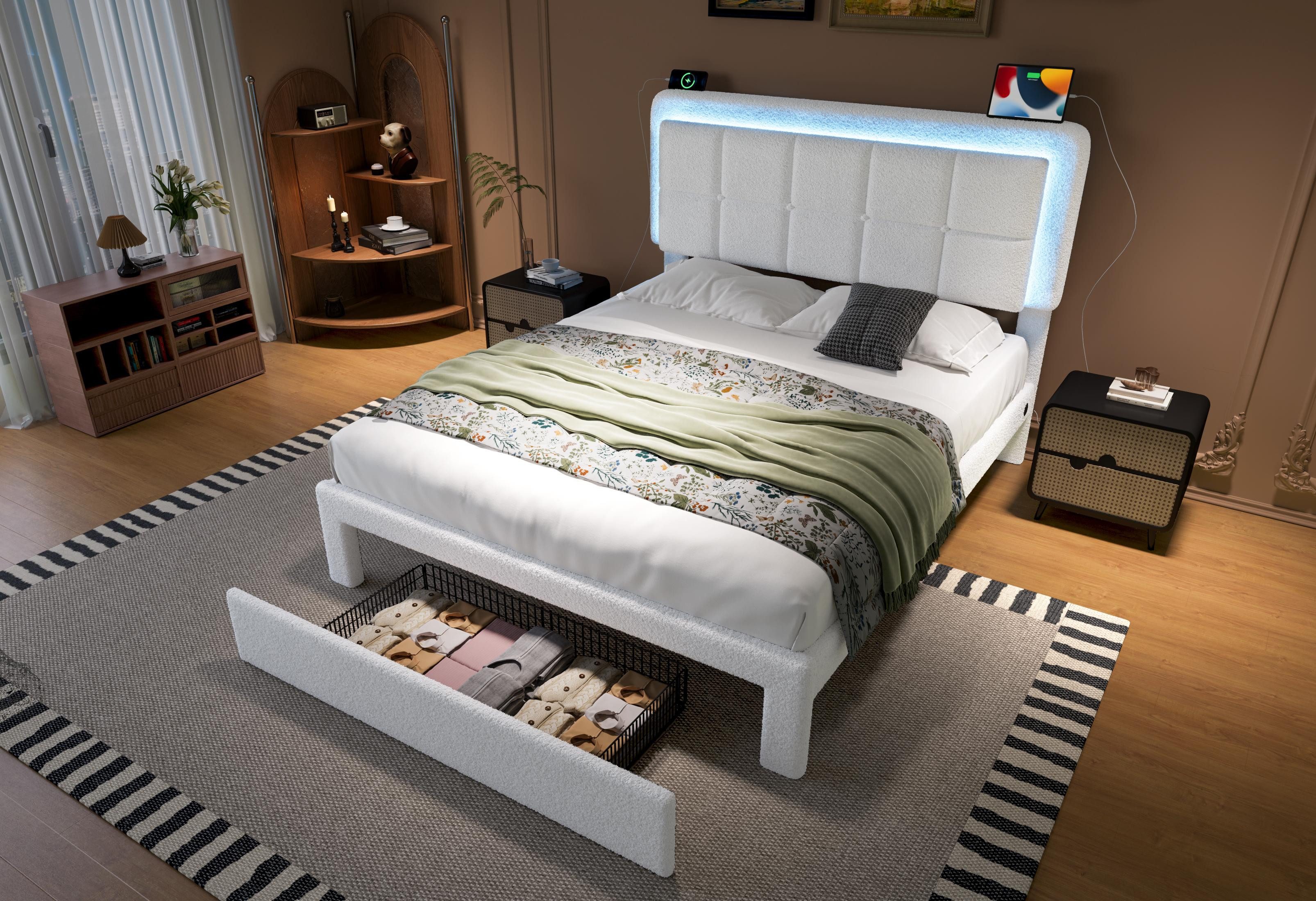 LVHOM Polsterbett LED-Kopfteilbett mit USB-Ladeports & günstig online kaufen