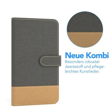 EAZY CASE Handyhülle Bookstyle Jeans für Apple iPhone 6 Plus / 6S+ 5,5 Zoll, Handytasche zum Aufklappen mit Standfunktion flipcase Grau Anthrazit