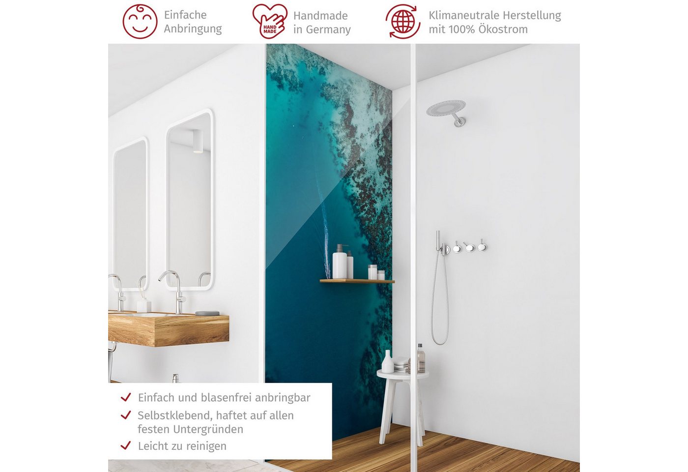 Thumbnail - Bilderdepot24 Badrückwand Strand türkis Duschrückwand ohne Bohren Dusche Natur, (1-tlg., Hart-Folie Premium matt 0,61 mm...