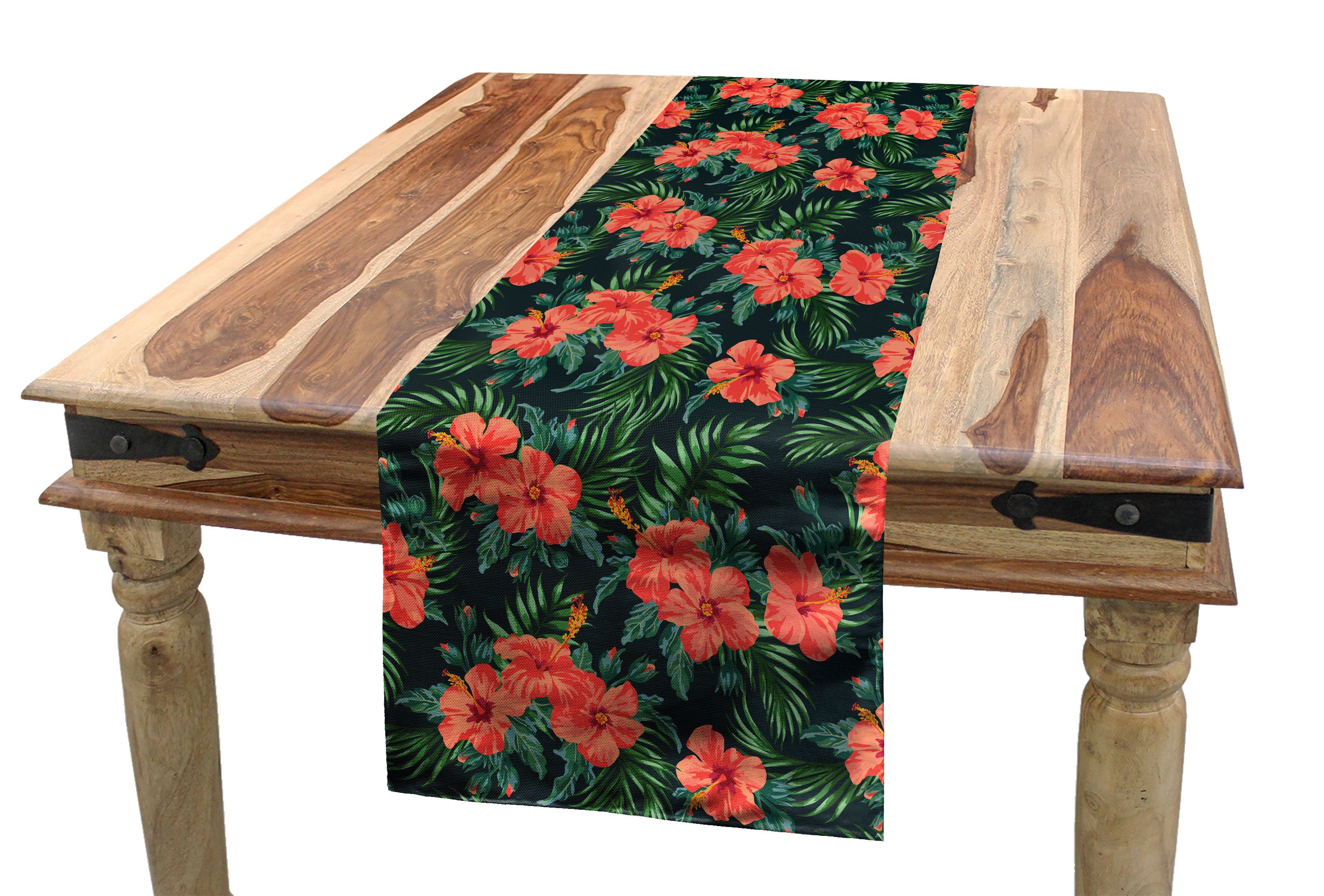 Abakuhaus Tischläufer Esszimmer Küche Rechteckiger Dekorativer Tischläufer, Tropisch Exotische Hibiscus Luau Party