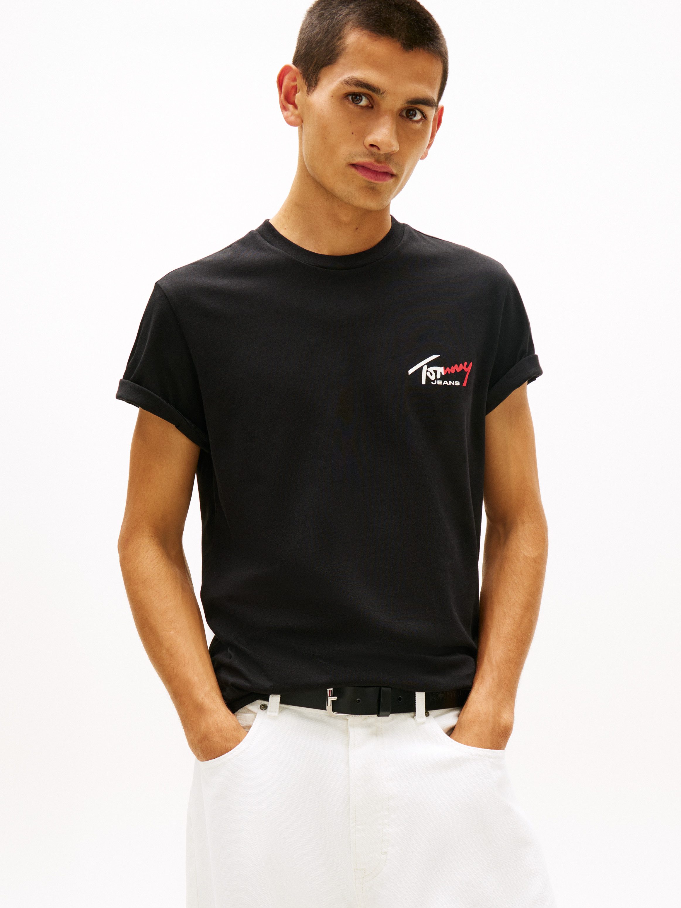 Tommy Jeans T-Shirt TJM SLIM FIT SIGN CHEST mit Markenprint