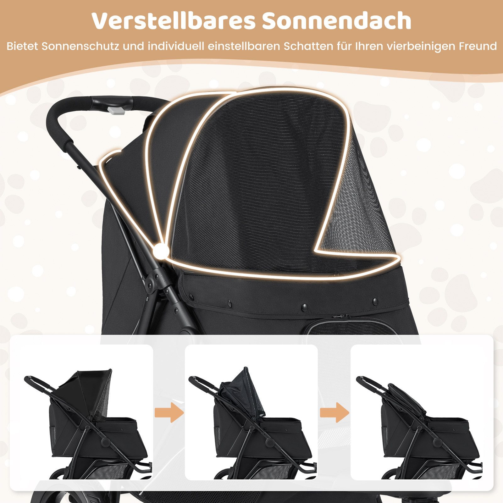 COSTWAY Hundebuggy, (1-tlg), Hundewagen, Haustierwagen mit Sonnendach, klappbar
