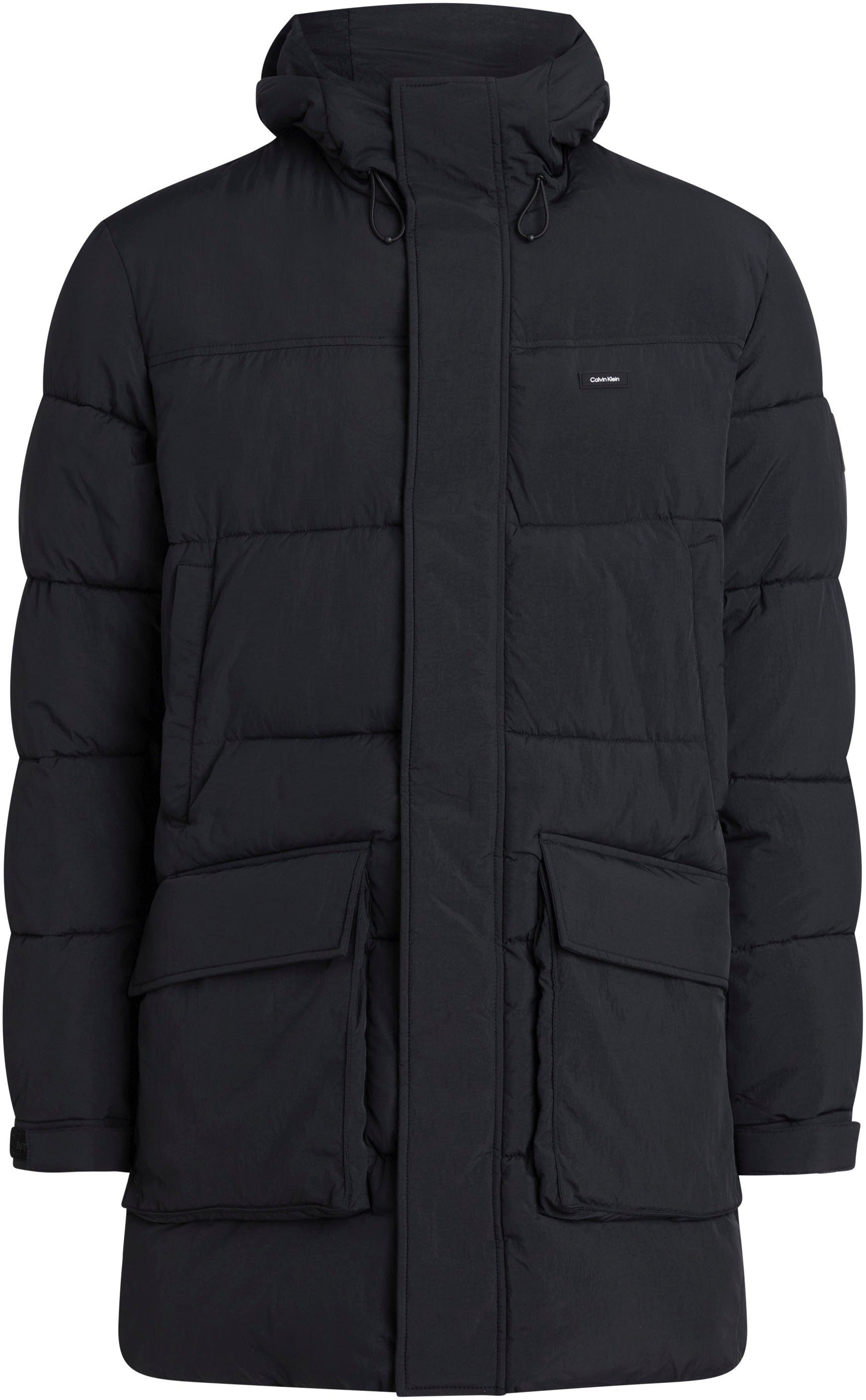 Calvin Klein Steppjacke CRINKLE PUFFER Black mit Ck Markenlabel LONGLENGTH NYLON