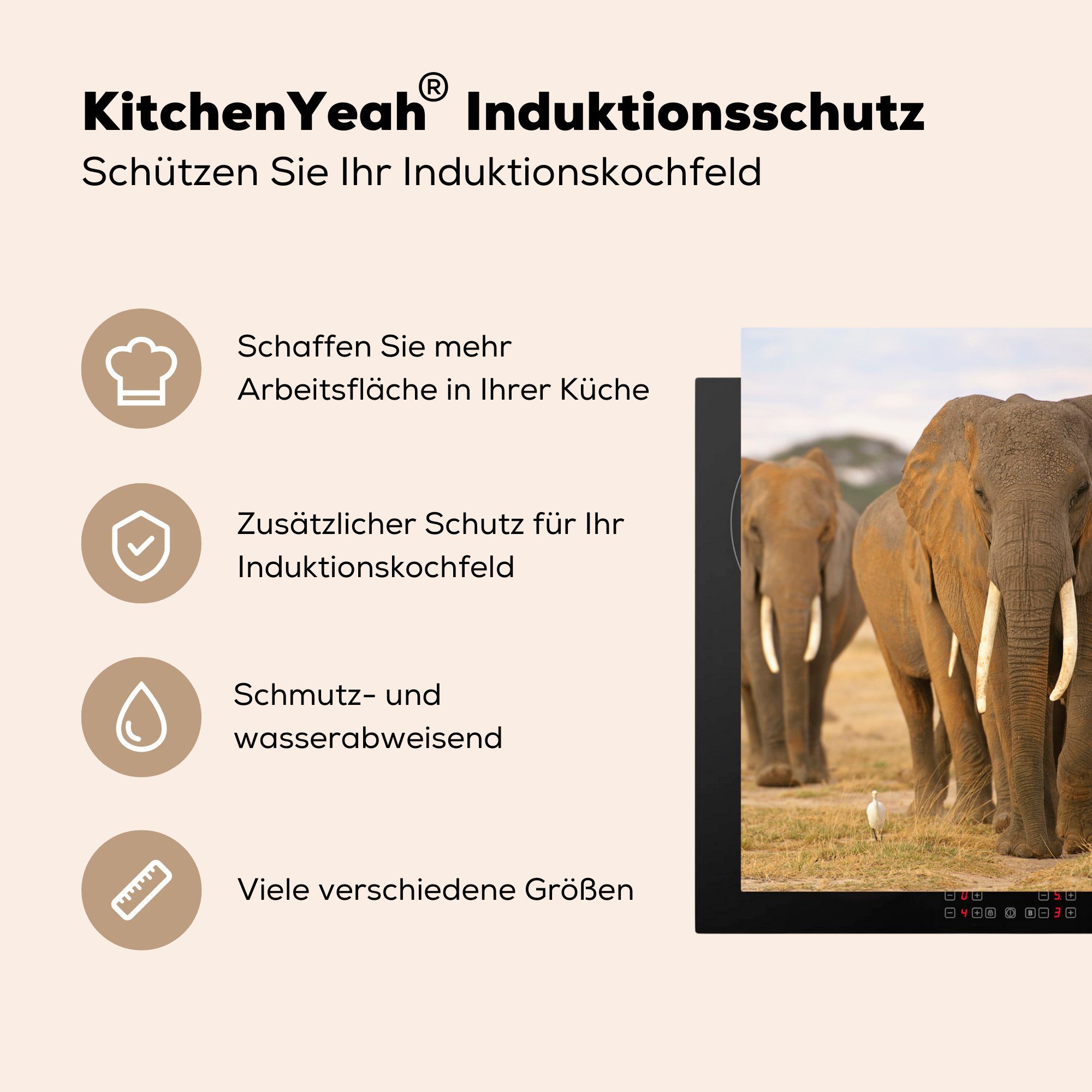 MuchoWow Herdblende-/Abdeckplatte cm, Gras tlg), Grau, - (1 küche Vinyl, für Ceranfeldabdeckung, Elefant 78x78 - Arbeitsplatte